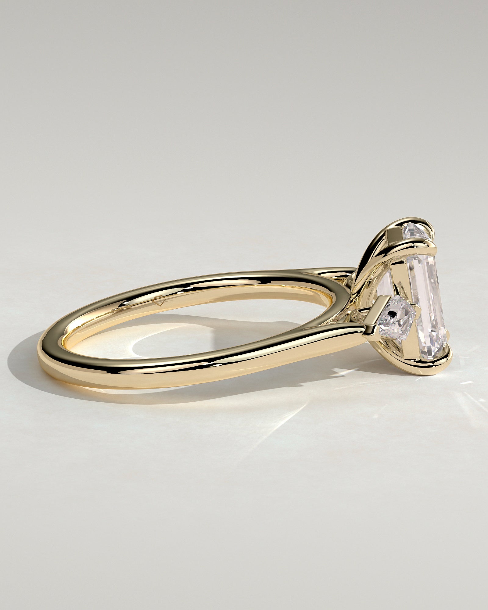 2.0CT Emerald Cut Lab Grown Diamond Trilogy With Kite Side Stones Engagement Ring