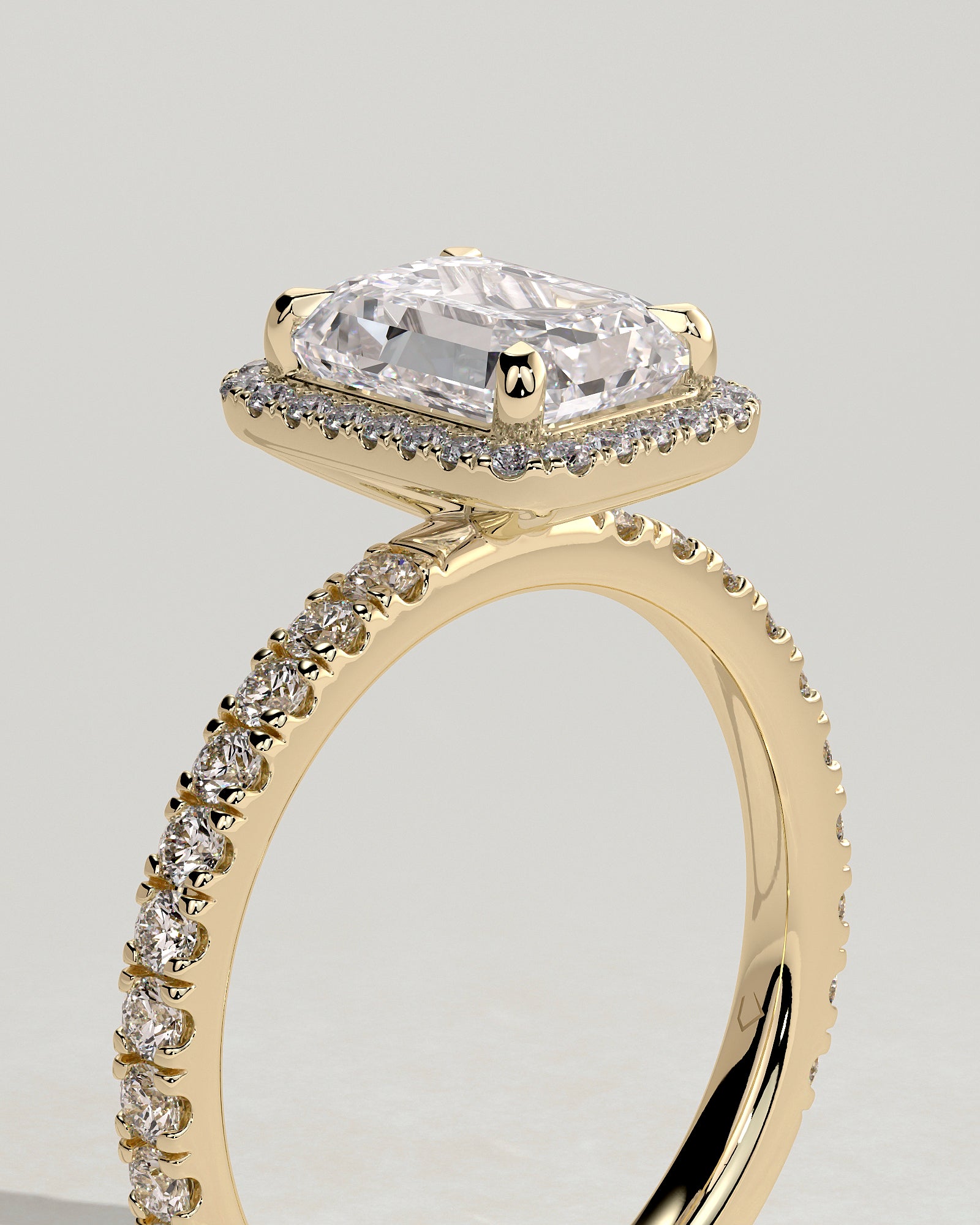 2.0CT Emerald Cut Lab Grown Diamond Halo Pave Engagement Ring