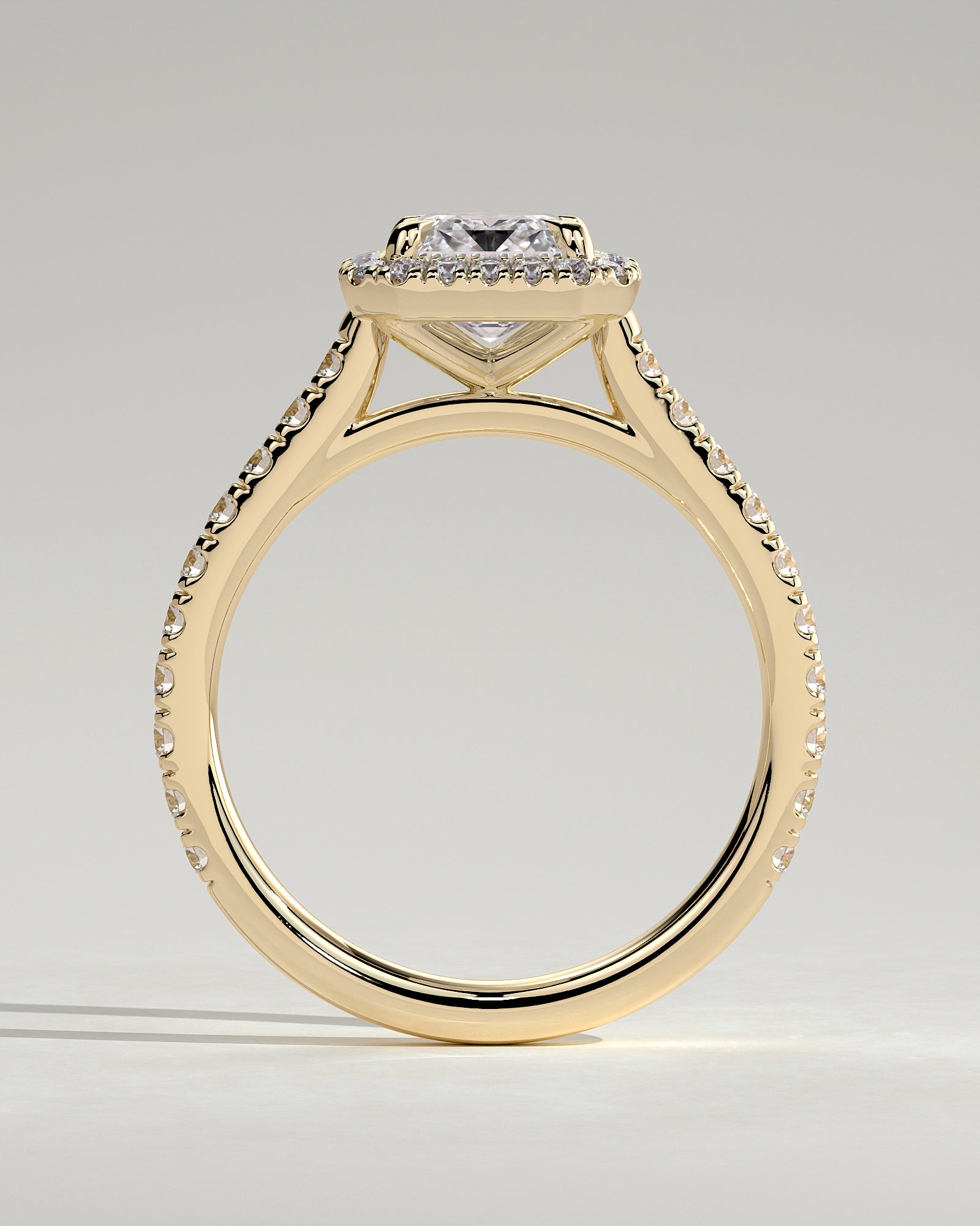 2.0CT Emerald Cut Lab Grown Diamond Halo Cathedral Pave Engagement Ring