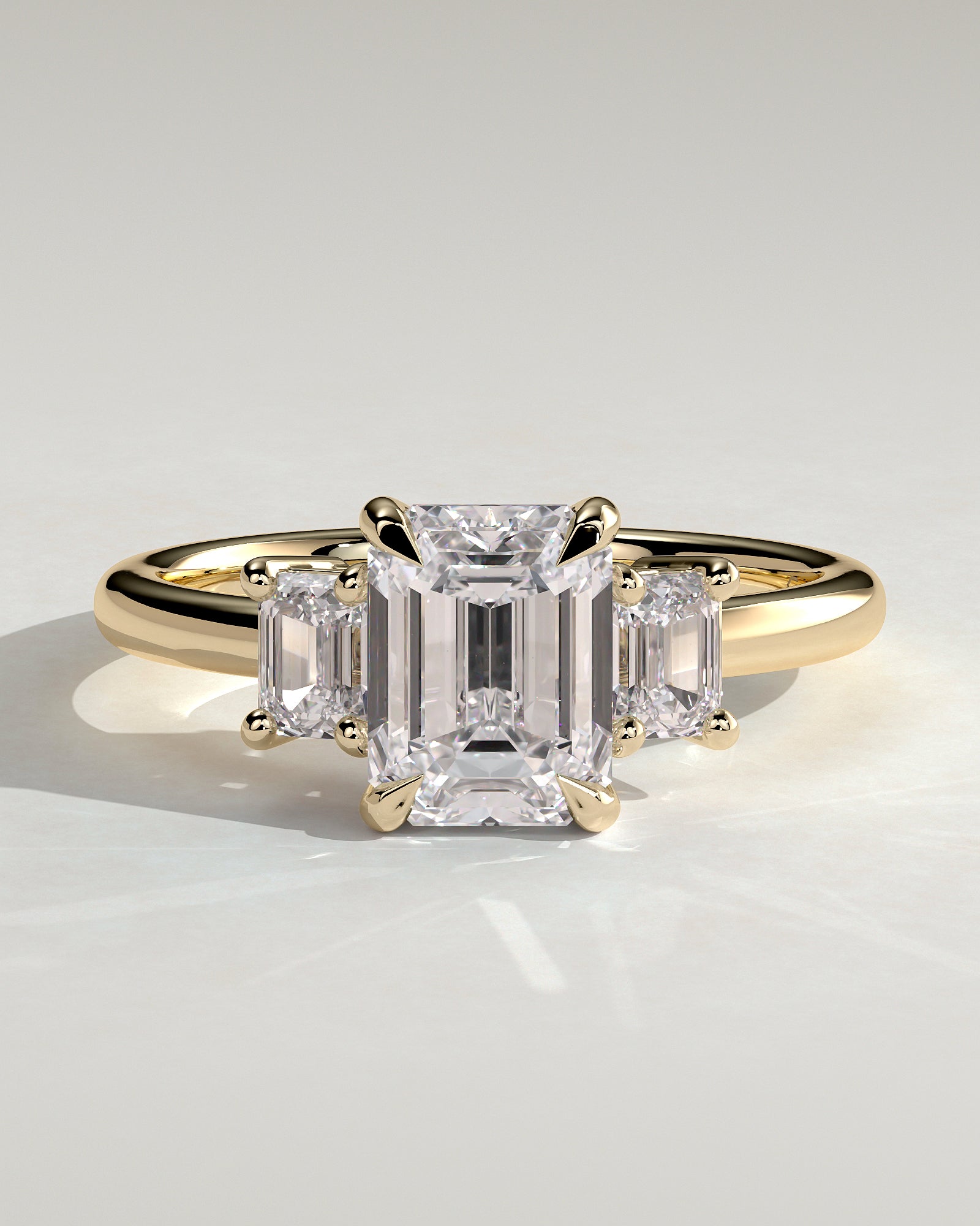 2.0CT Emerald Cut Lab Grown Diamond Three Stone Engagement Ring