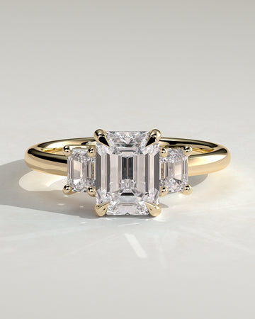 2.0CT Emerald Cut Lab Grown Diamond Three Stone Engagement Ring