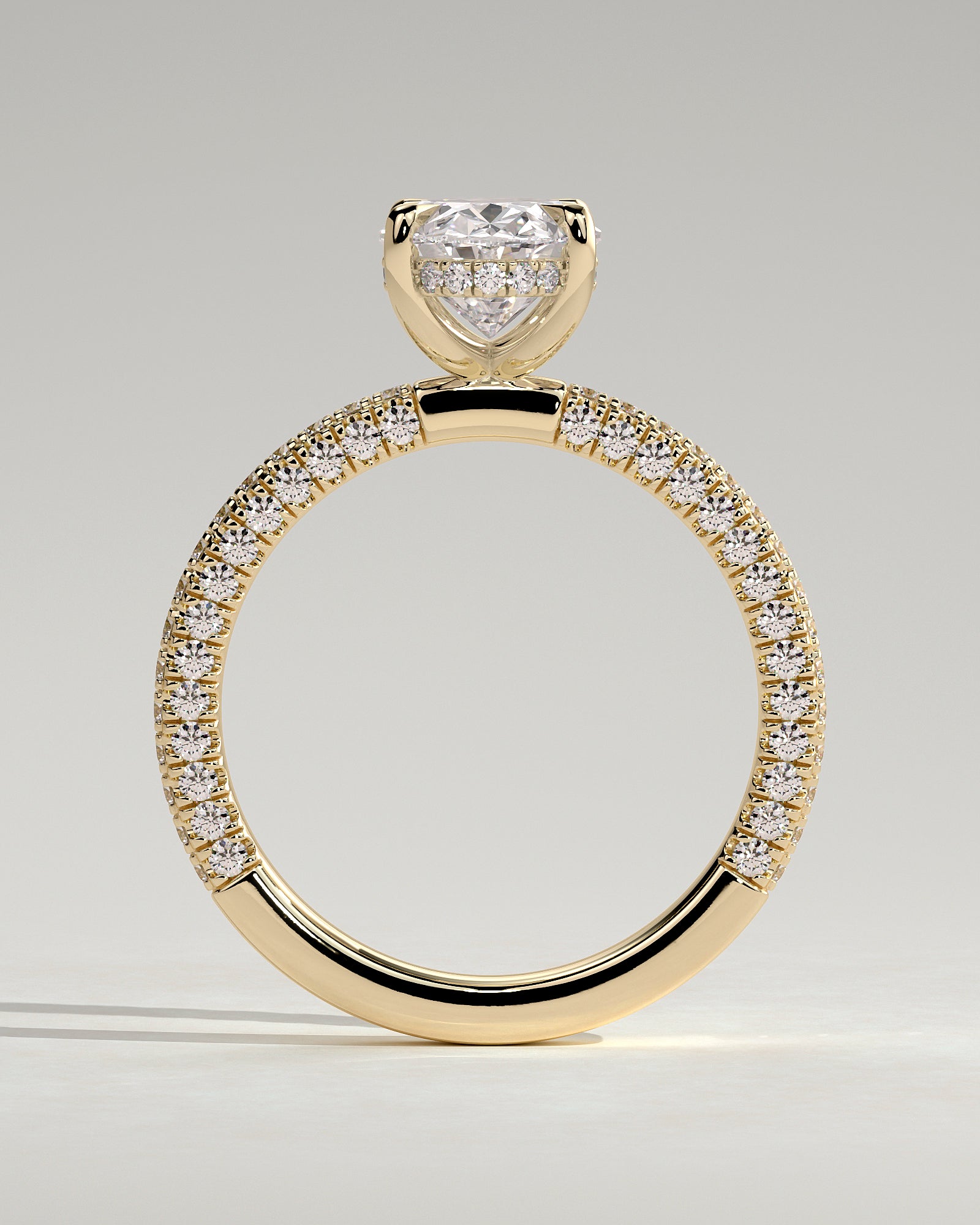 2.0CT Oval Lab Grown Diamond Hidden Halo Three Side Pave Engagement Ring