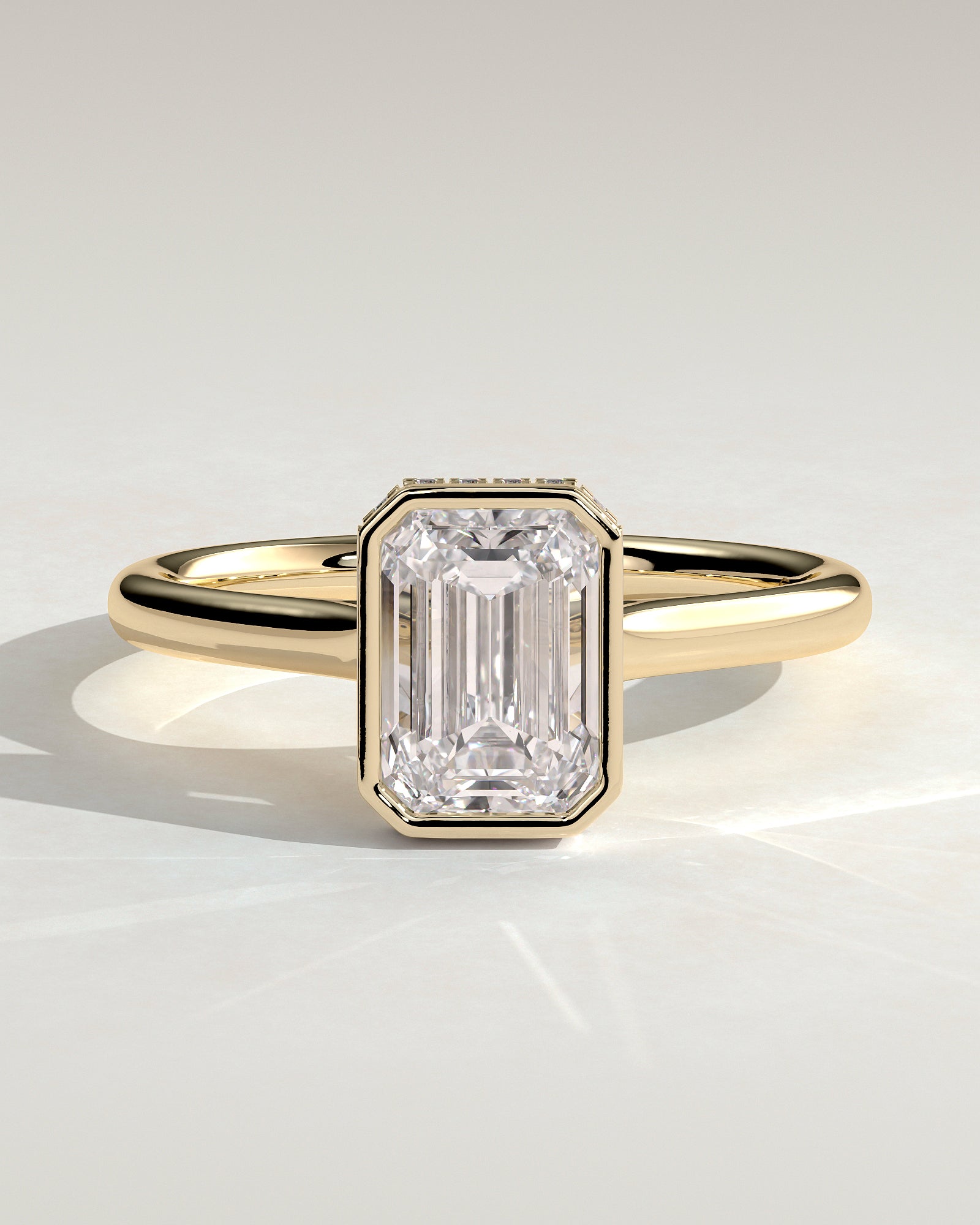 2.0CT Bezel Set Emerald Cut Lab Grown Diamond Hidden Halo Cathedral Engagement Ring