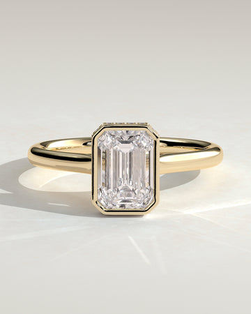 2.0CT Bezel Set Emerald Cut Lab Grown Diamond Hidden Halo Cathedral Engagement Ring