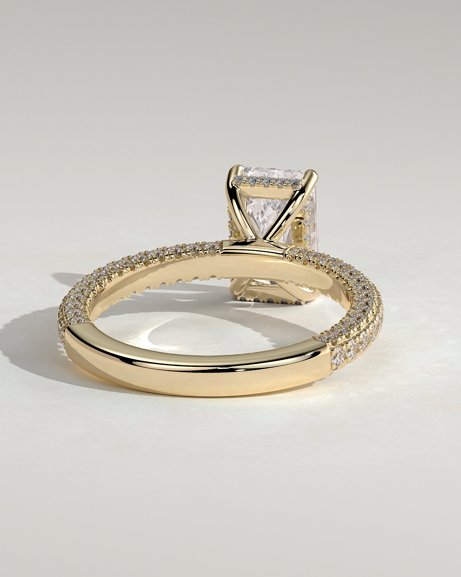 2.0CT Radiant Lab Grown Diamond Hidden Halo Three Side Pave Engagement Ring