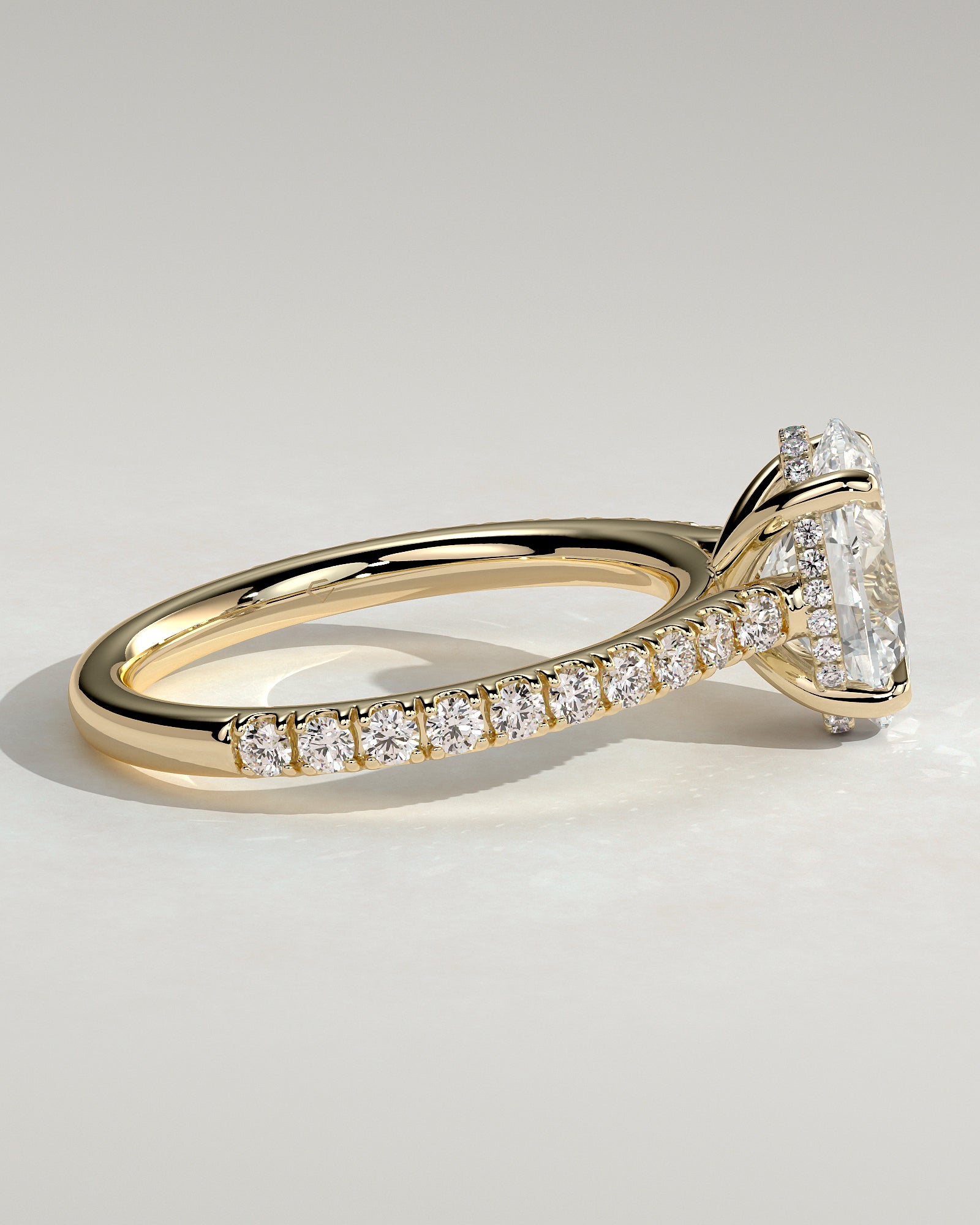 2.0CT Oval Lab Grown Diamond Hidden Halo Cathedral Pave Engagement Ring