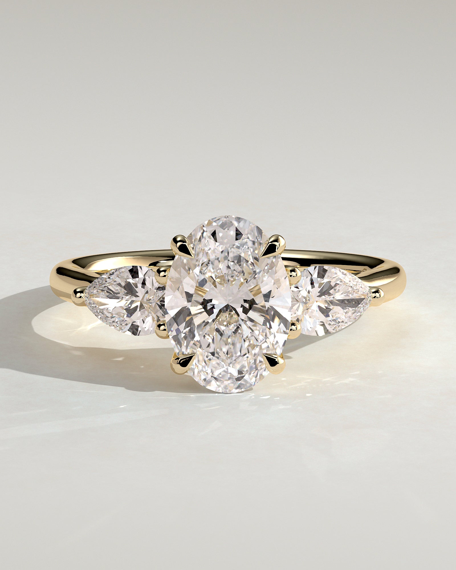 2.0CT Oval Lab Grown Diamond Open Trellis Gallery Three Stone Engagement Ring
