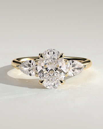 2.0CT Oval Lab Grown Diamond Open Trellis Gallery Three Stone Engagement Ring