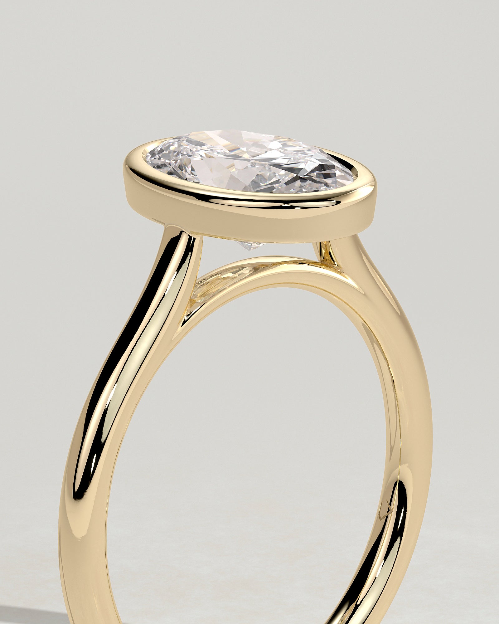 2.0CT Bezel Set Oval Lab Grown Diamond Solitaire Cathedral Engagement Ring