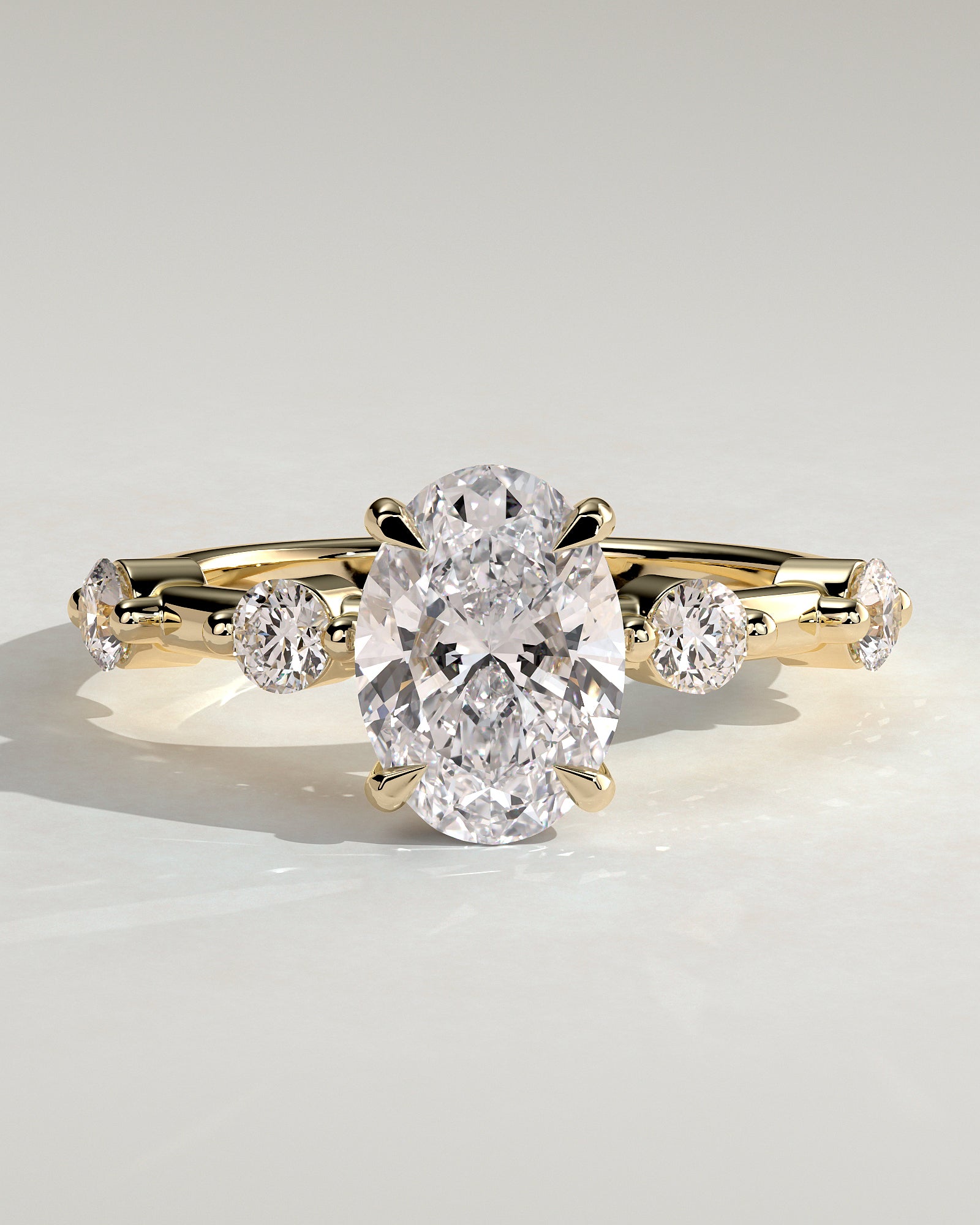 2.0CT Oval Lab Grown Diamond Hidden Halo Spaced Round Accent Engagement Ring