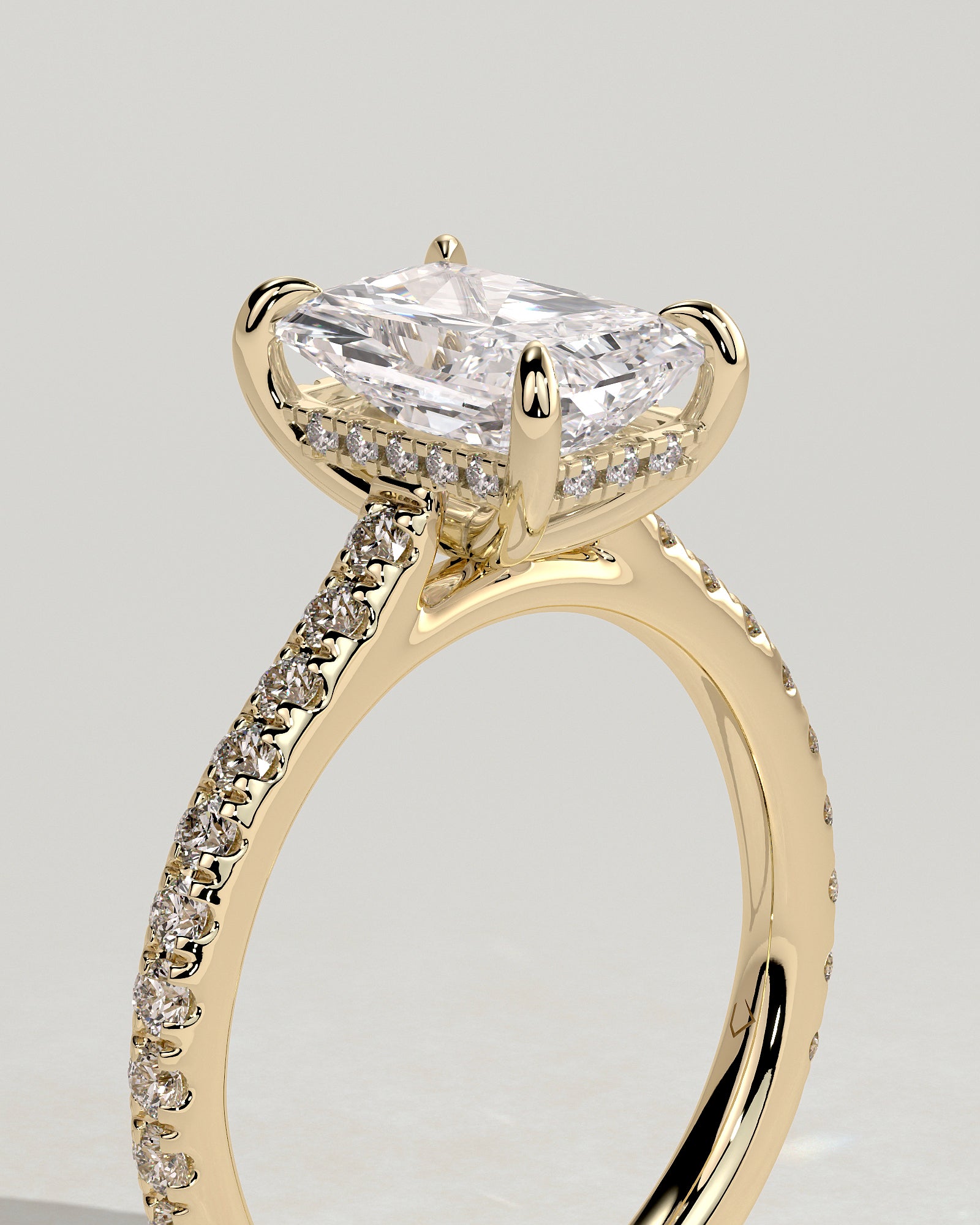 2.0CT Radiant Lab Grown Diamond Hidden Halo Cathedral Pave Engagement Ring