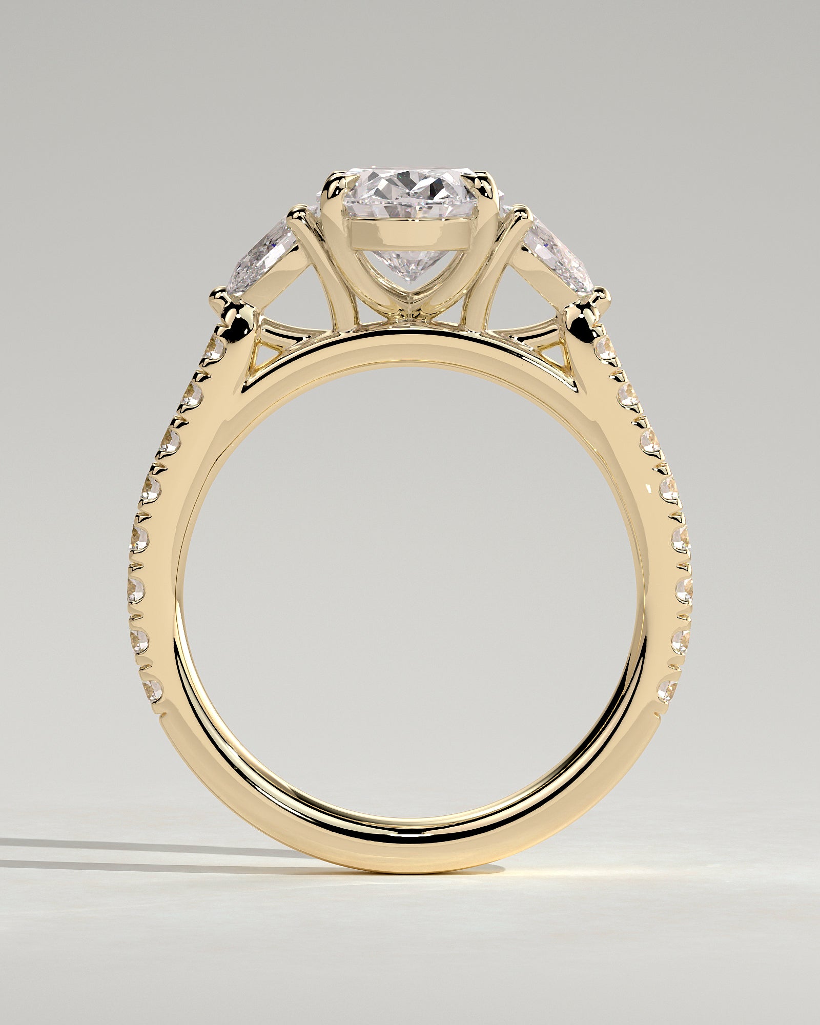 2.0CT Oval Lab Grown Diamond Pave Three Stone Engagement Ring