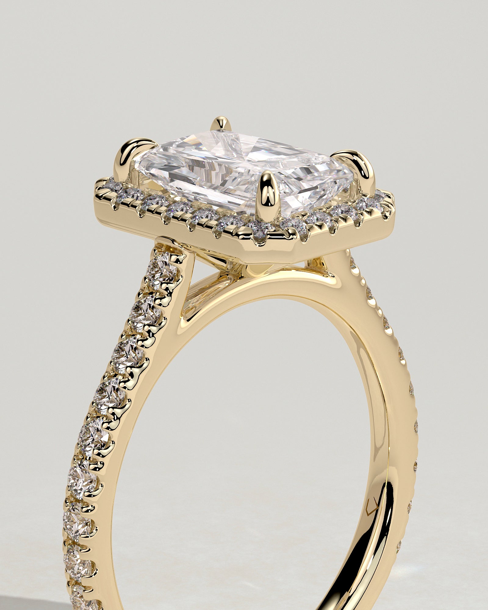2.0CT Radiant Lab Grown Diamond Halo Cathedral Pave Engagement Ring