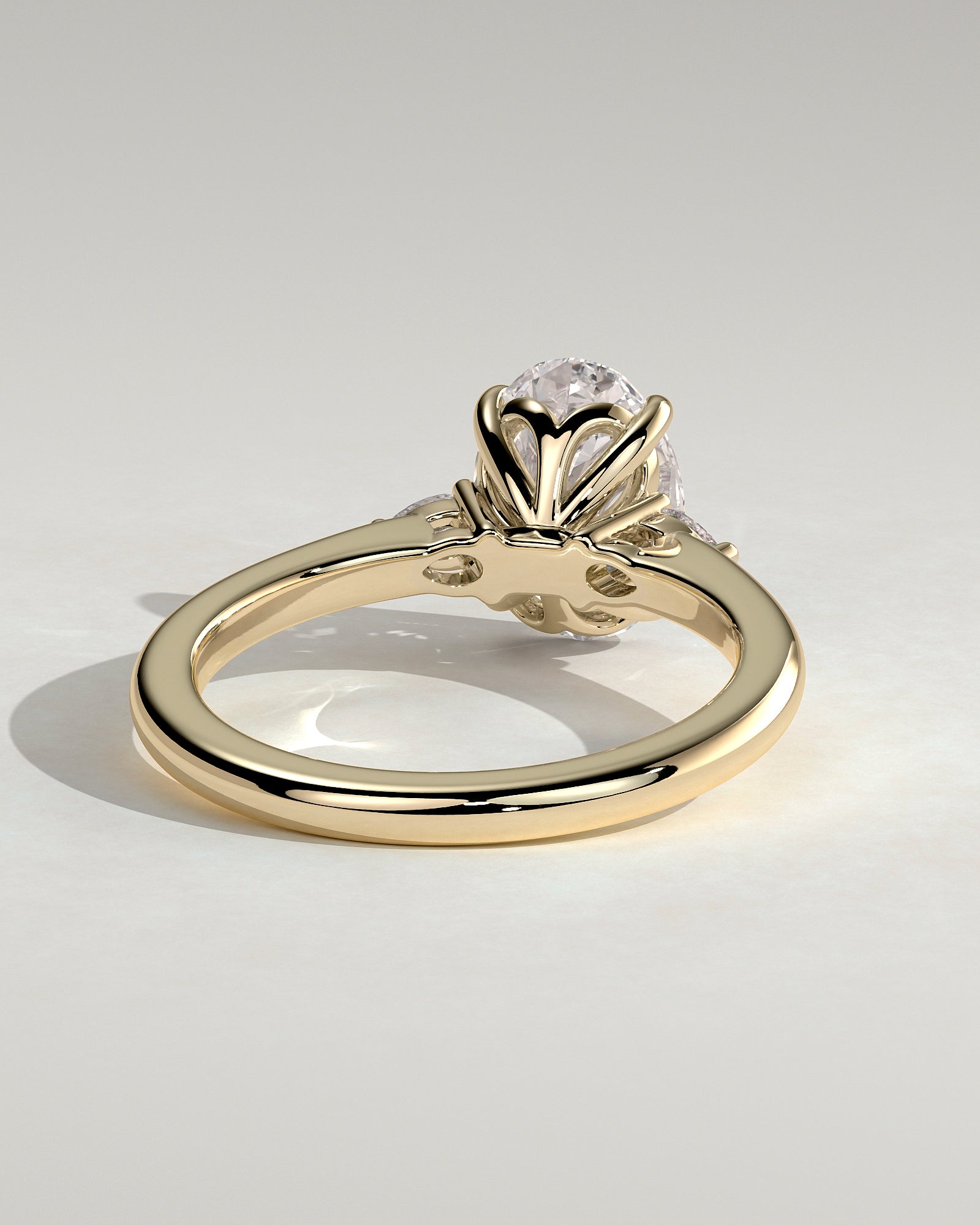 2.0CT Oval Lab Grown Diamond Tulip Three Stone Engagement Ring