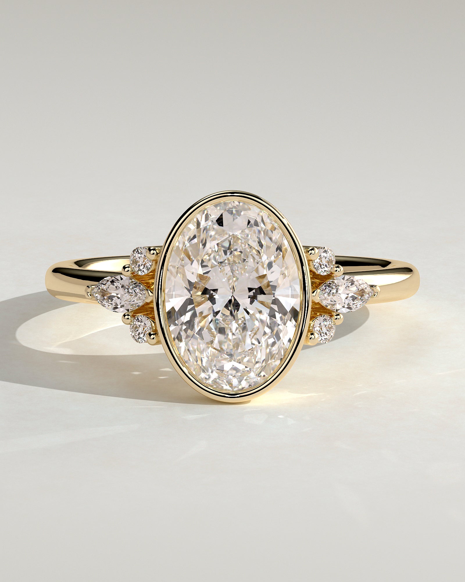 2.0CT Bezel Set Oval Lab Grown Diamond Cluster Engagement Ring