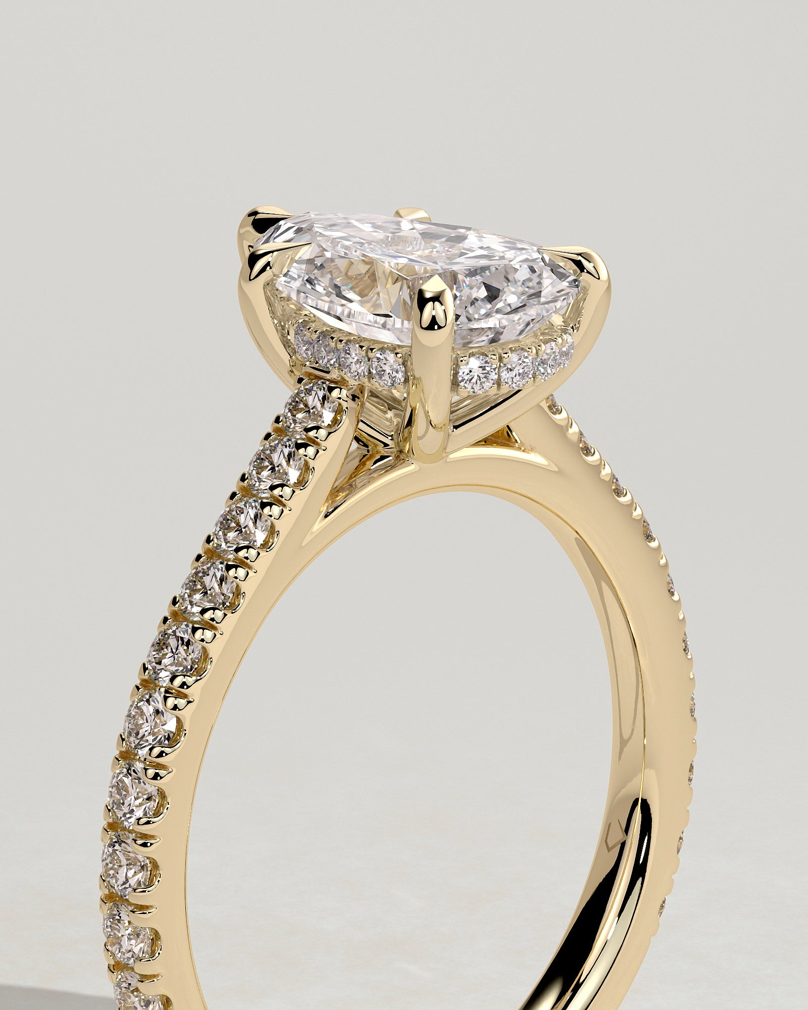 2.0CT Pear Lab Grown Diamond Hidden Halo Cathedral Pave Engagement Ring