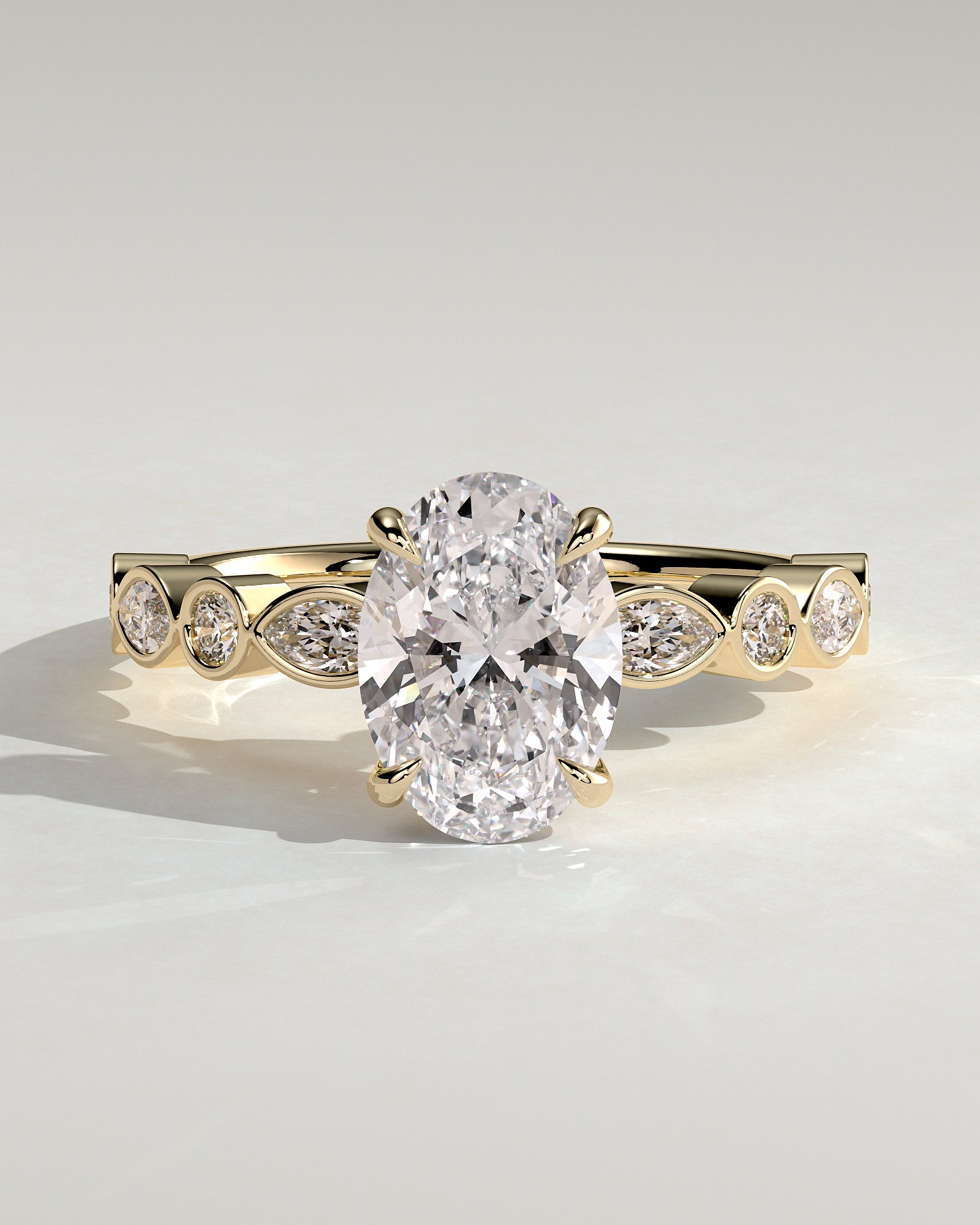 2.0CT Oval Lab Grown Diamond Bezel Pave Band Engagement Ring