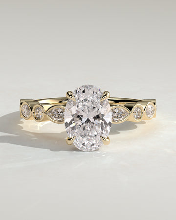 2.0CT Oval Lab Grown Diamond Bezel Pave Band Engagement Ring