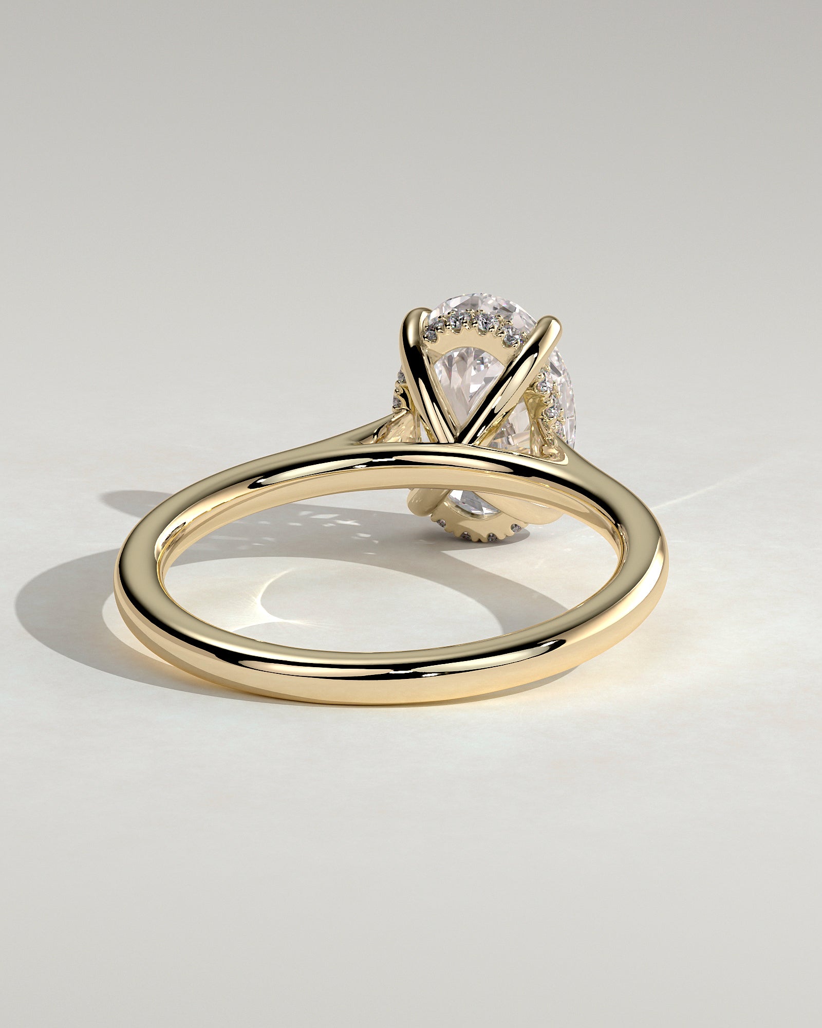 2.0CT Oval Lab Grown Diamond Hidden Halo Cathedral Engagement Ring