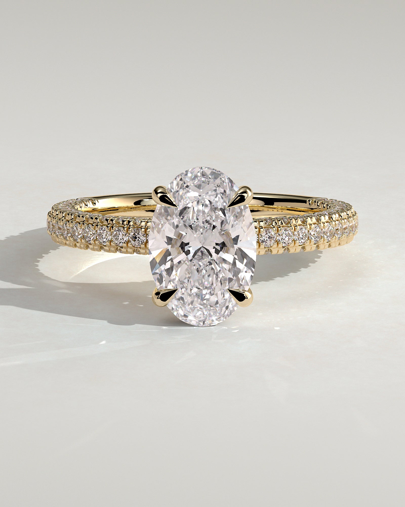 2.0CT Oval Lab Grown Diamond Hidden Halo Three Side Pave Engagement Ring