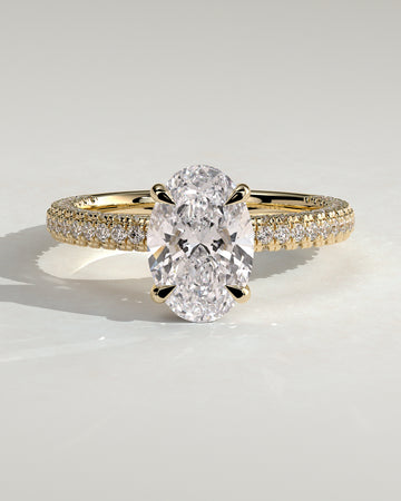 2.0CT Oval Lab Grown Diamond Hidden Halo Three Side Pave Engagement Ring