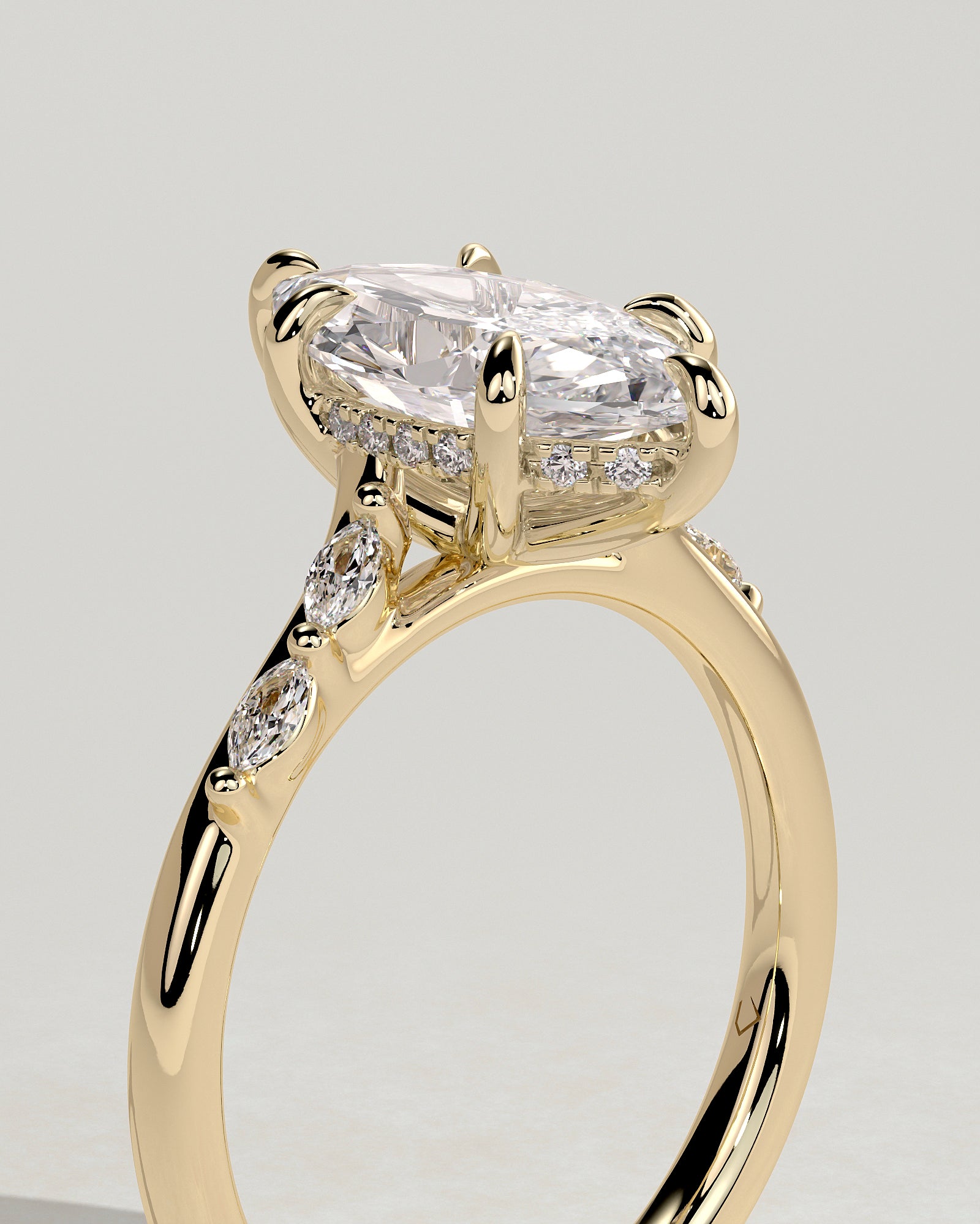 2.0CT Marquise Lab Grown Diamond Hidden Halo Marquise Accents Cathedral Engagement Ring