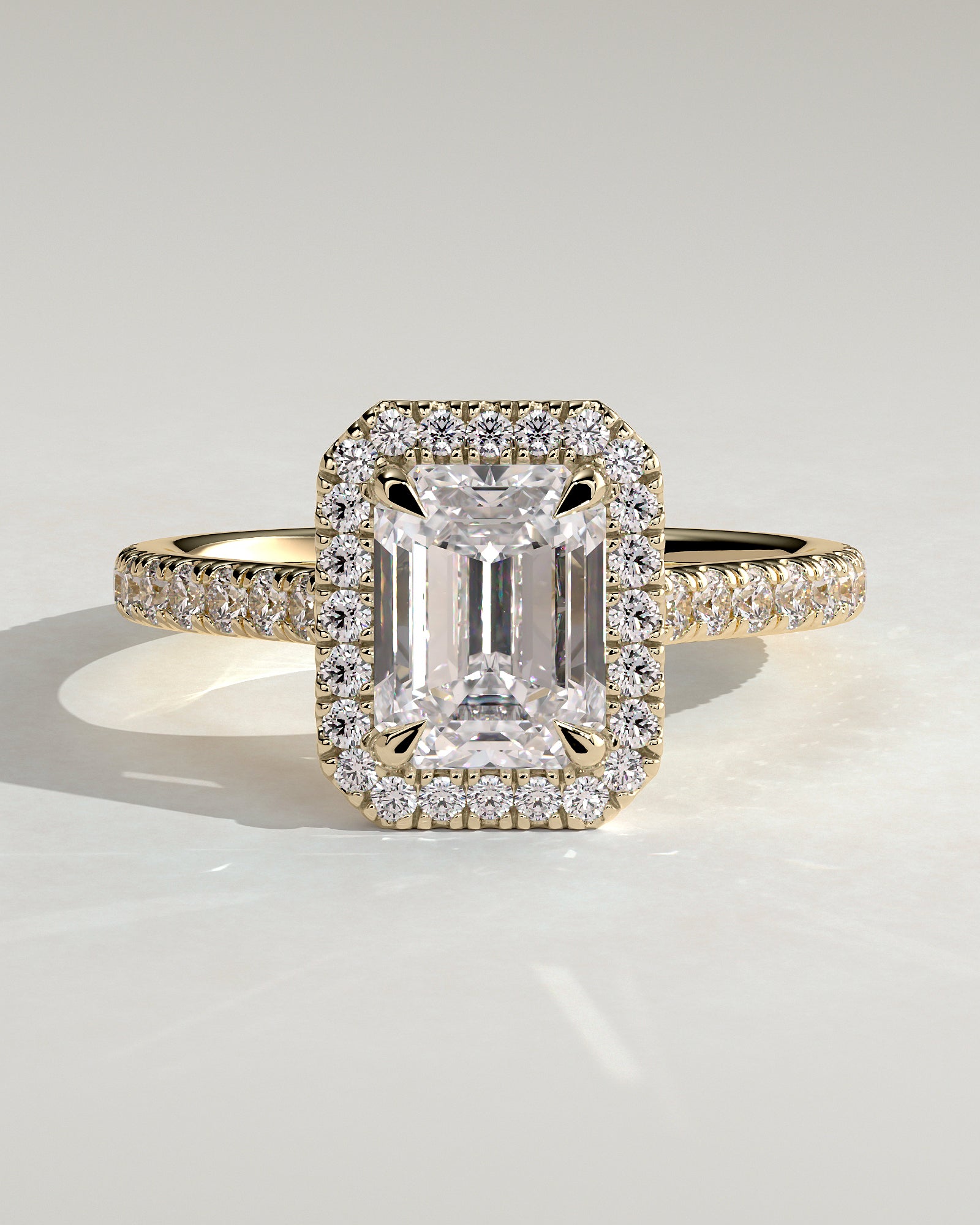 2.0CT Emerald Cut Lab Grown Diamond Halo Cathedral Pave Engagement Ring