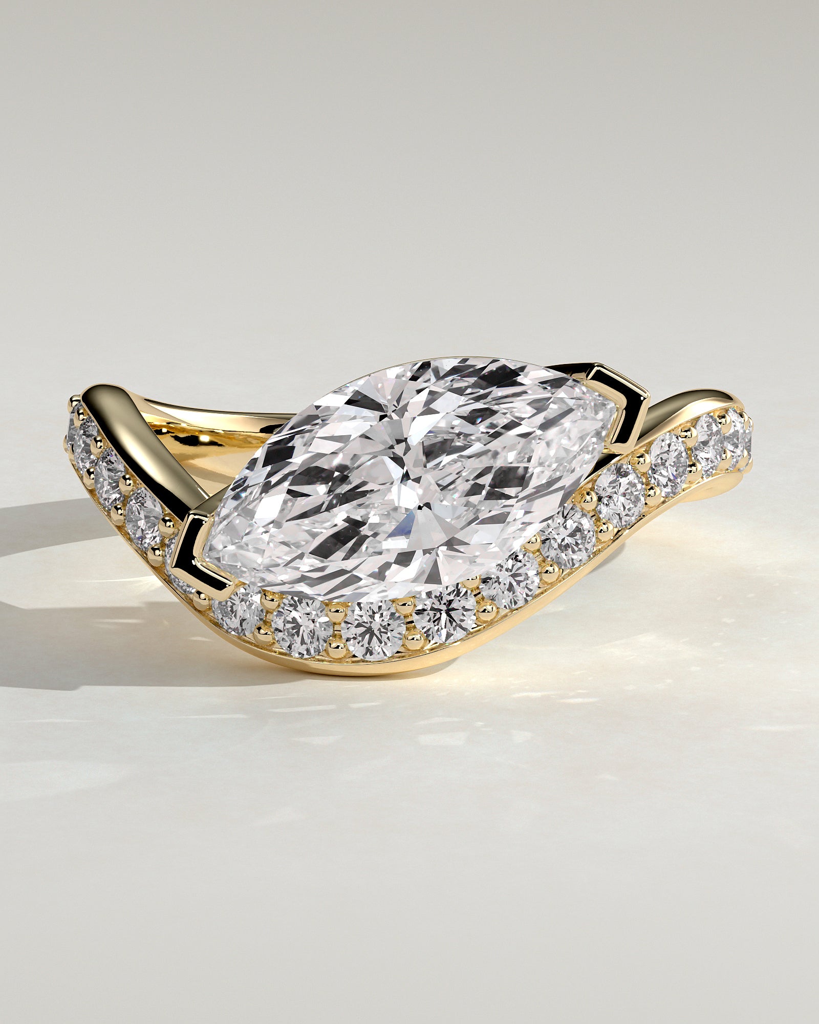 2.0CT East West Marquise Lab Grown Diamond Pave Wave Band Engagement Ring