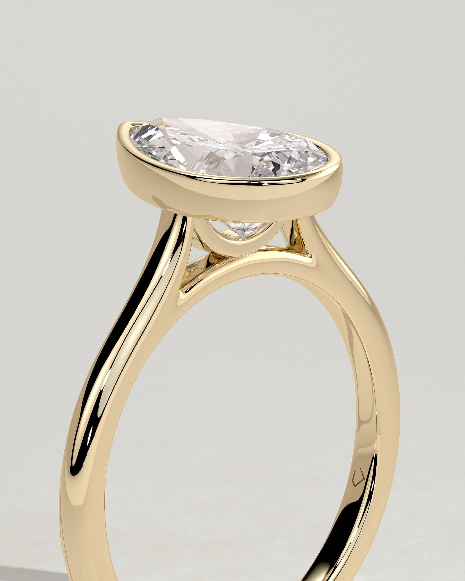 2.0CT Bezel Set Pear Lab Grown Diamond Solitaire Cathedral Engagement Ring