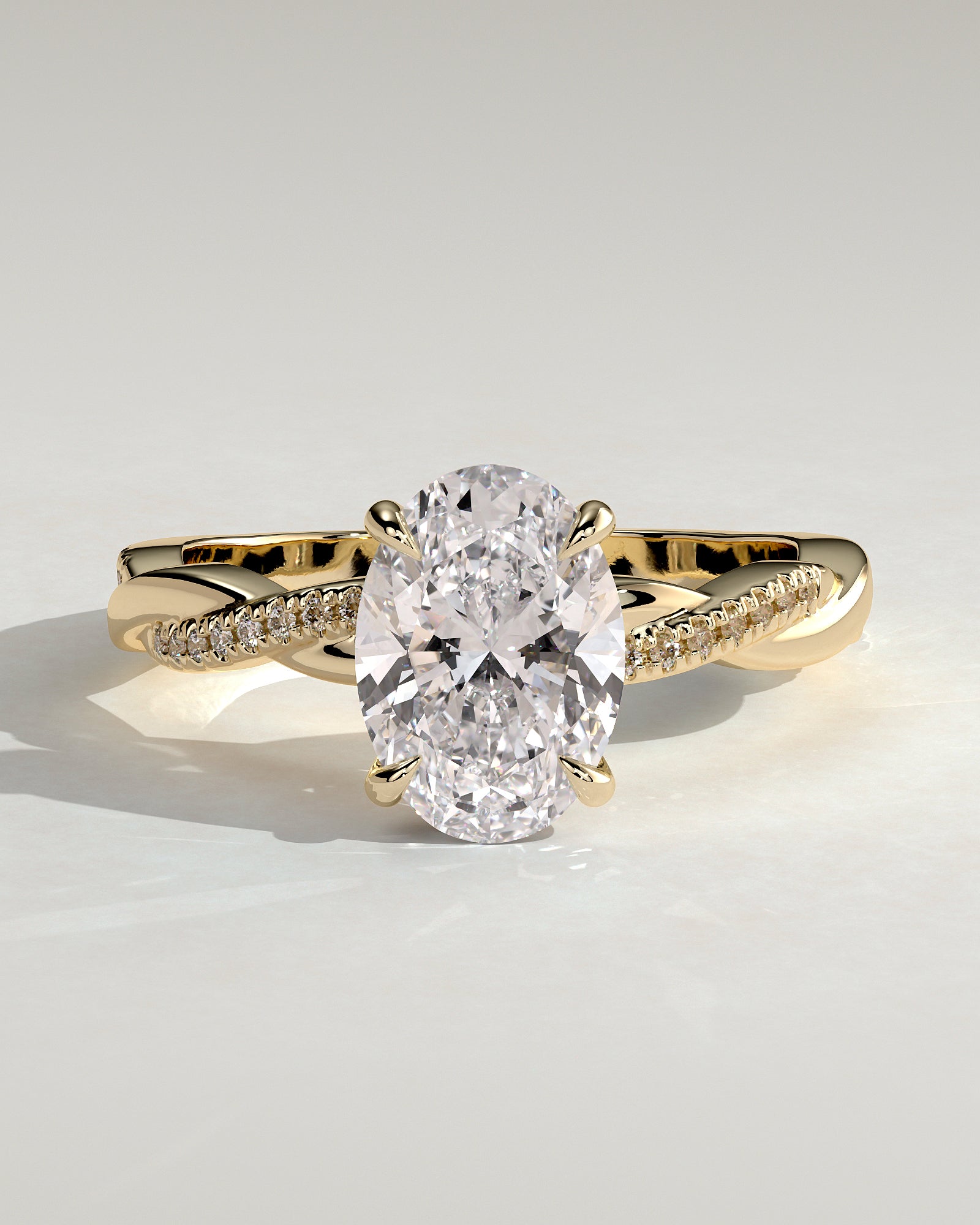 2.0CT Oval Lab Grown Diamond Hidden Halo Twisted Pave Engagement Ring