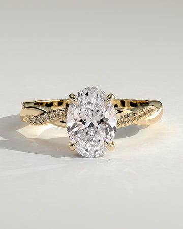 2.0CT Oval Lab Grown Diamond Hidden Halo Twisted Pave Engagement Ring