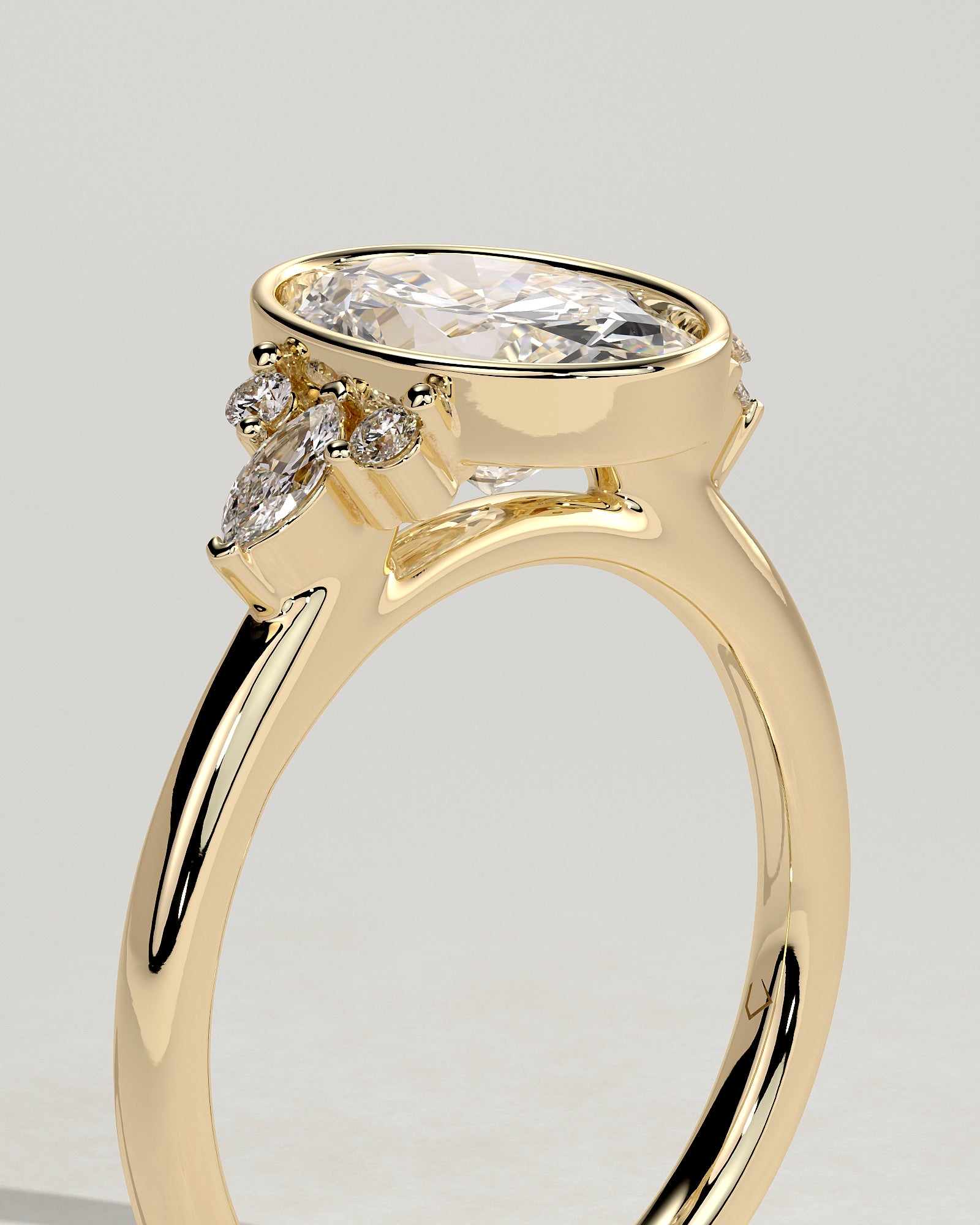 2.0CT Bezel Set Oval Lab Grown Diamond Cluster Engagement Ring