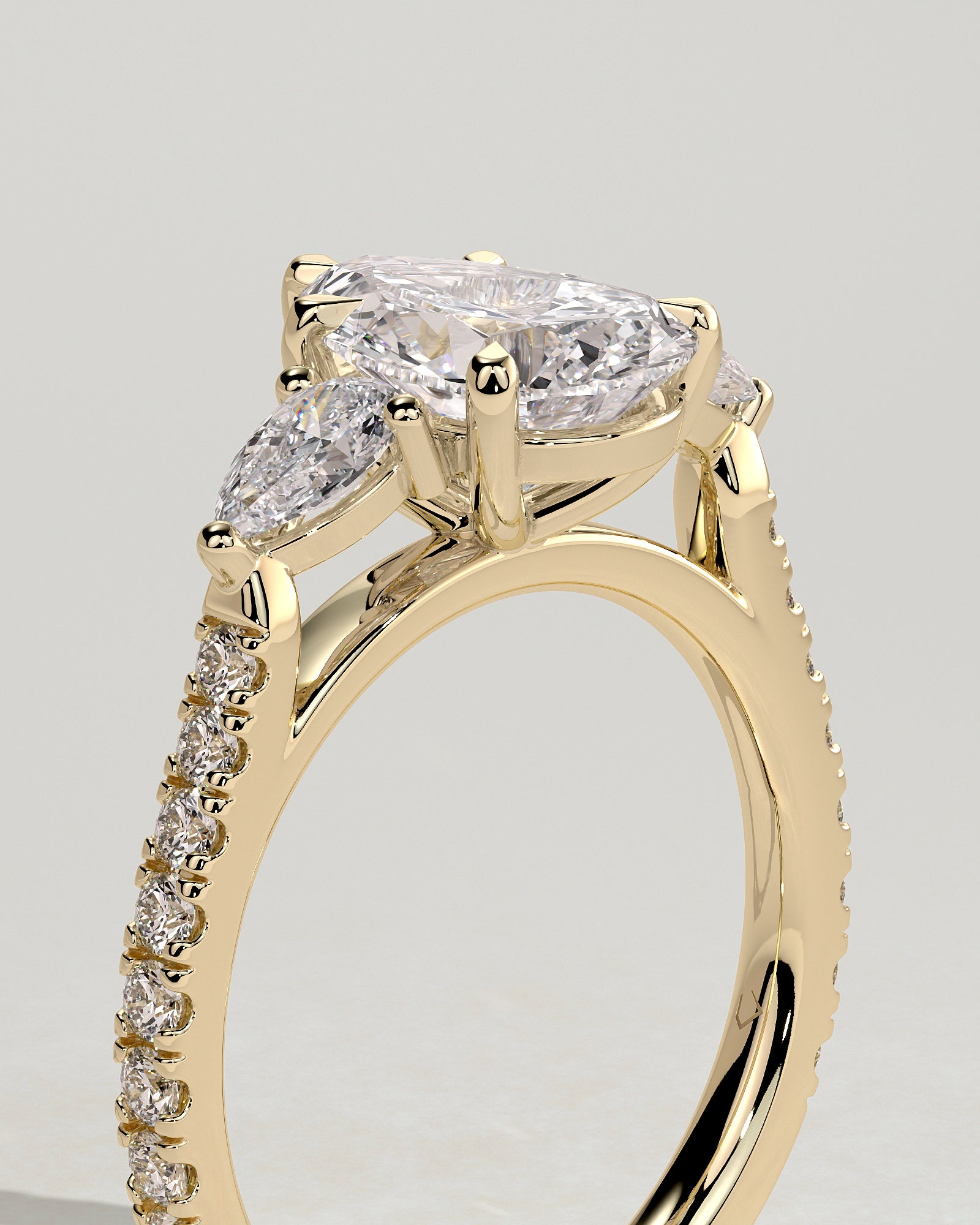 2.0CT Pear Cut Lab Grown Diamond Pave Three Stone Engagement Ring