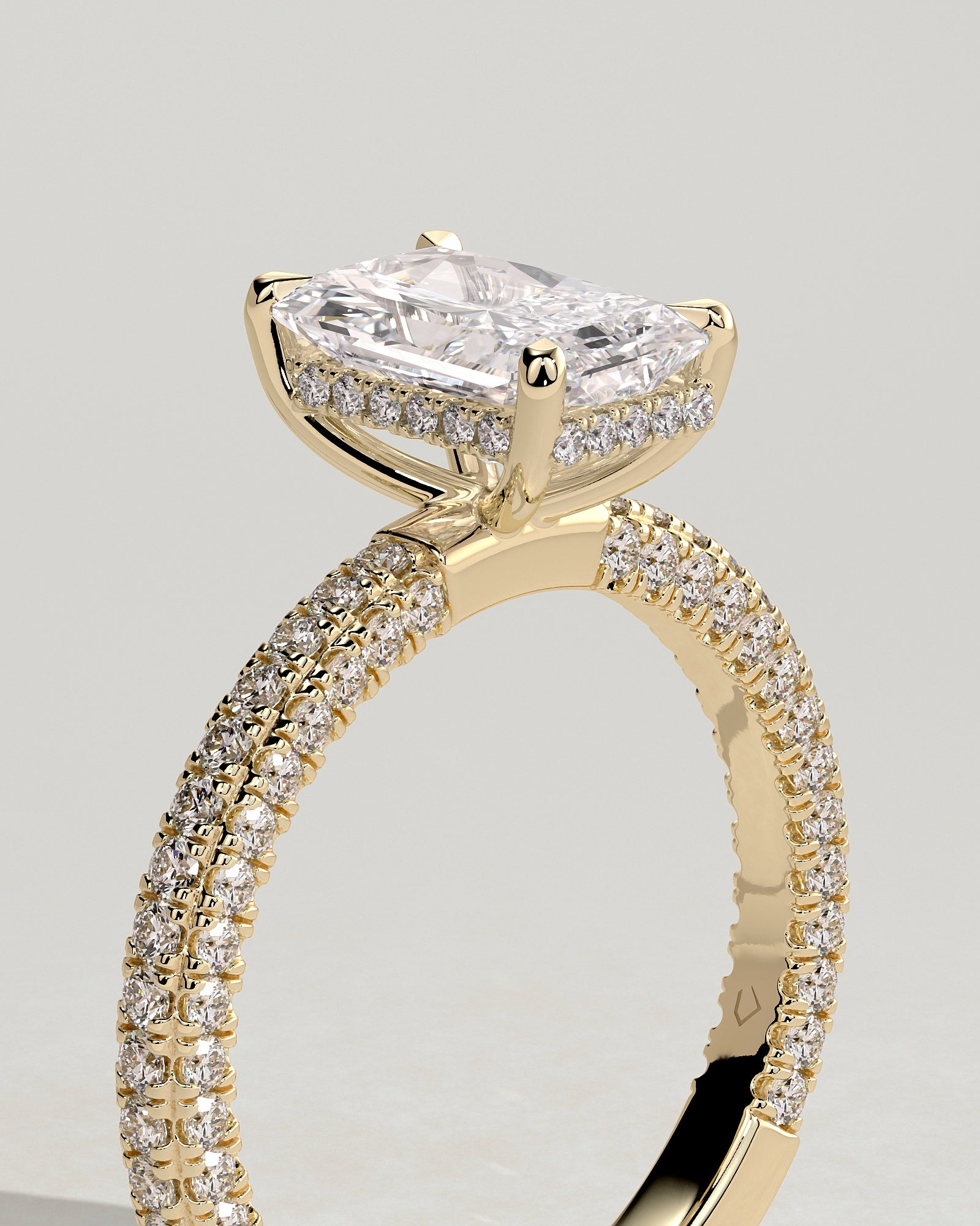 2.0CT Radiant Lab Grown Diamond Hidden Halo Three Side Pave Engagement Ring