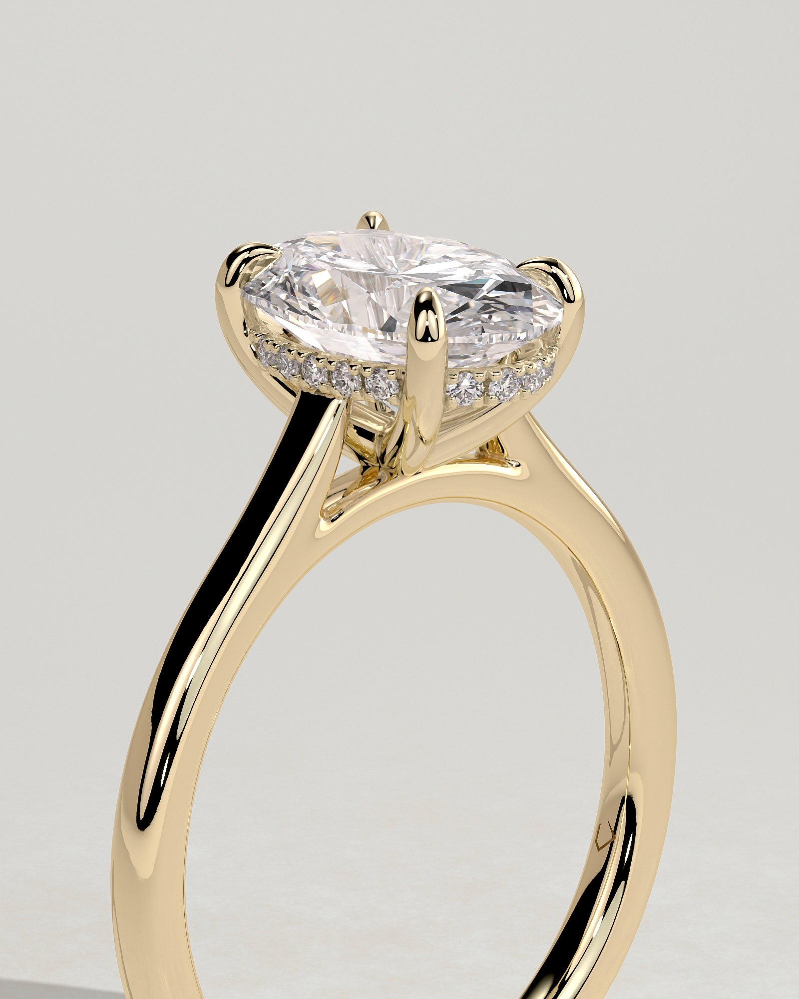 2.0CT Oval Lab Grown Diamond Hidden Halo Cathedral Engagement Ring