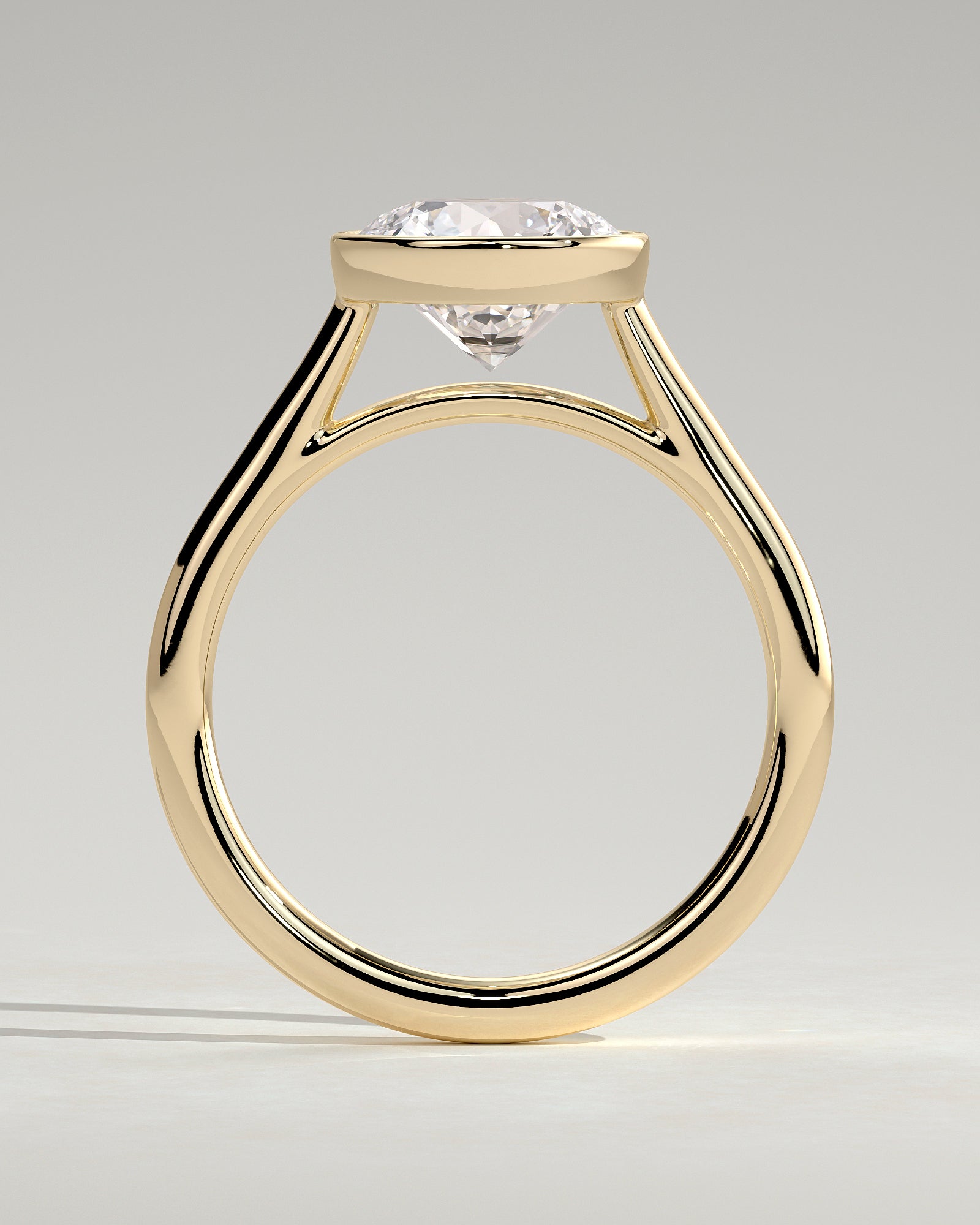 2.0CT Bezel Set Round Lab Grown Diamond Solitaire Cathedral Engagement Ring