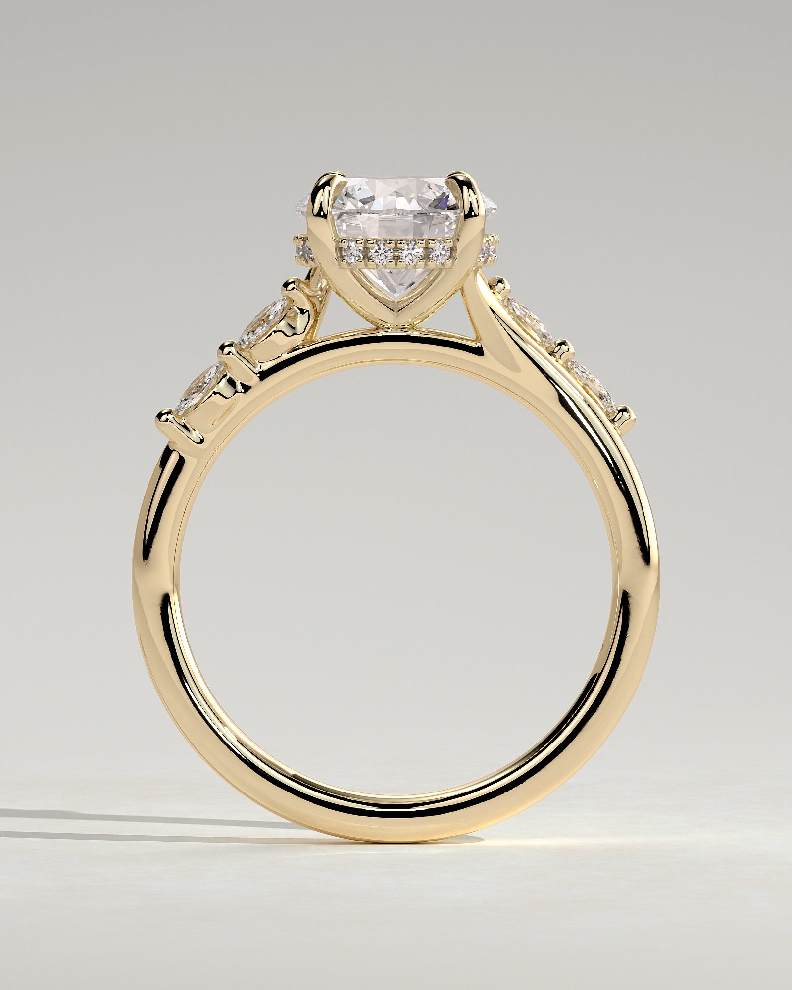 2.0CT Round Lab Grown Diamond Hidden Halo Marquise Accents Engagement Ring