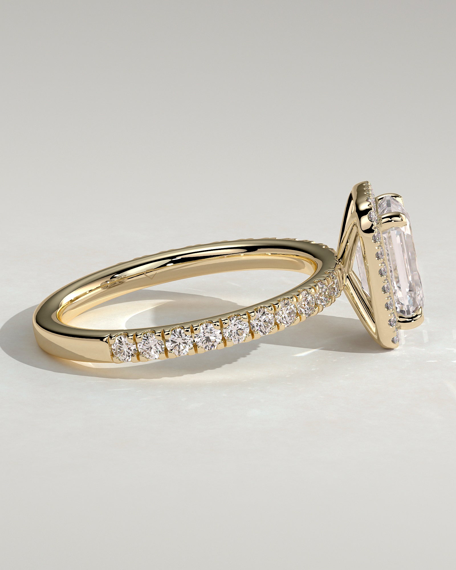 2.0CT Emerald Cut Lab Grown Diamond Halo Pave Engagement Ring