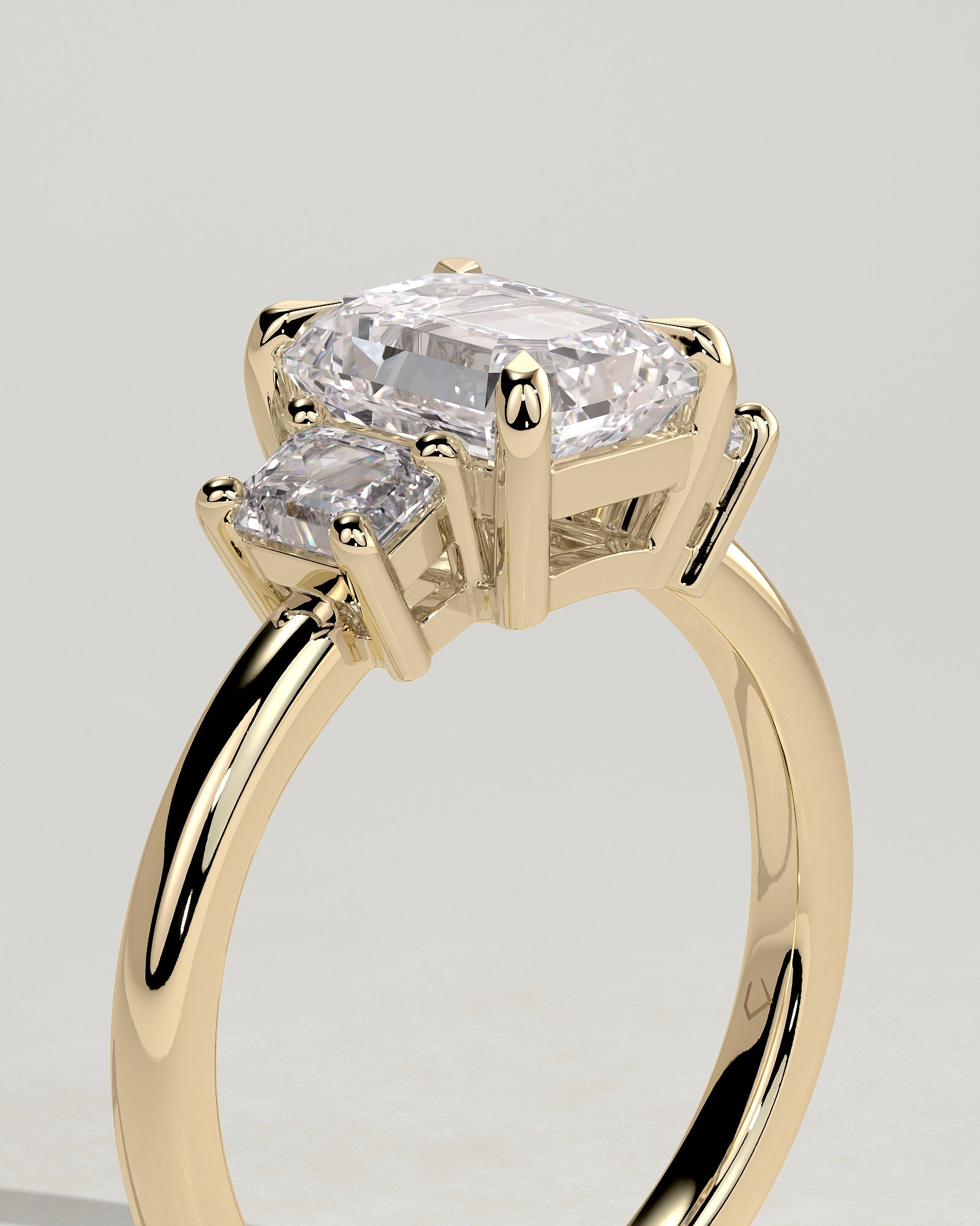 2.0CT Emerald Cut Lab Grown Diamond Three Stone Engagement Ring