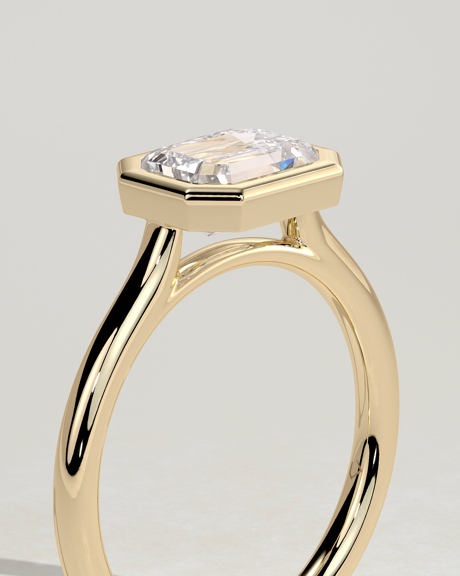 2.0CT Half Bezel Set Emerald Cut Lab Grown Diamond East West Cathedral Engagement Ring