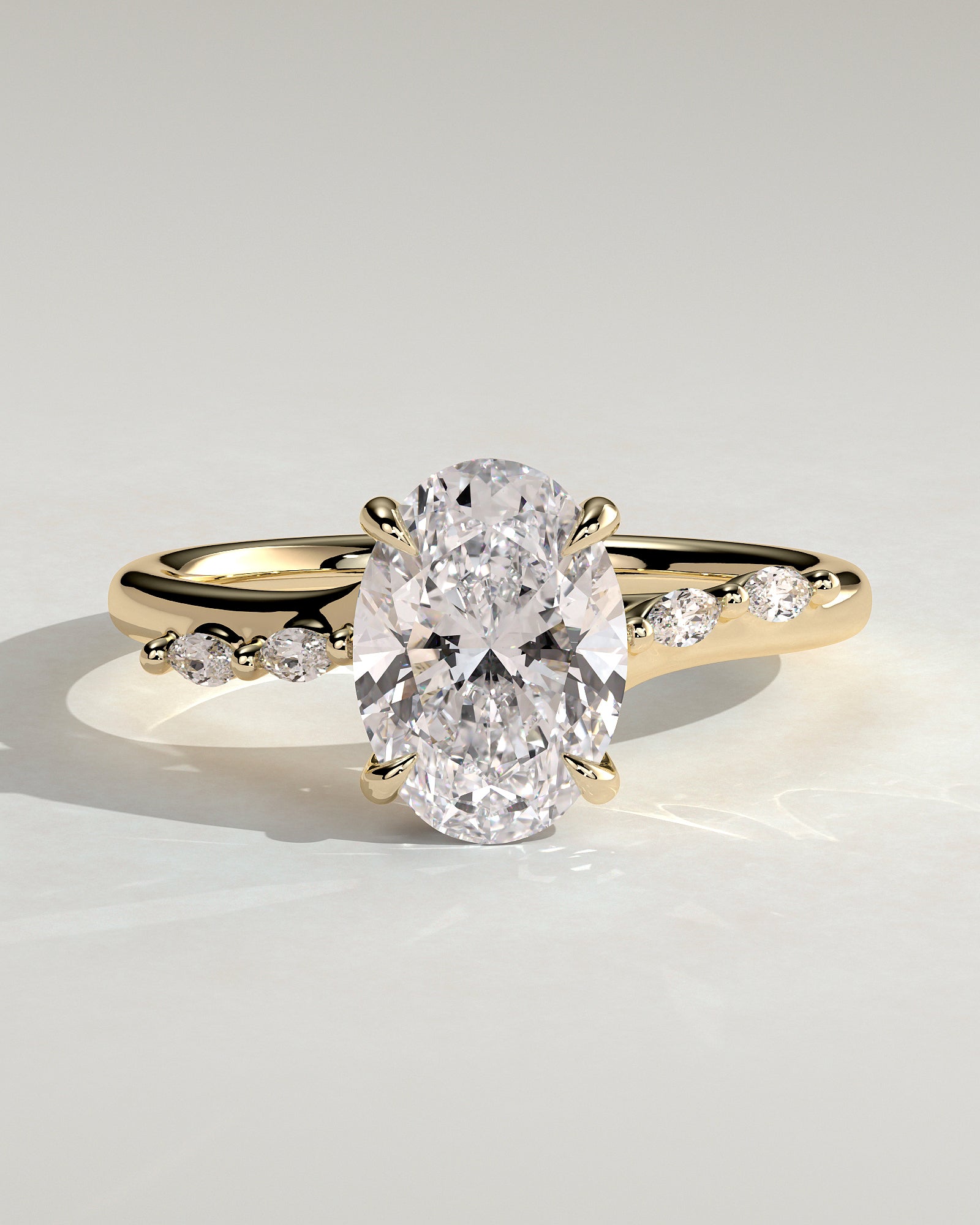 2.0CT Oval Lab Grown Diamond Hidden Halo Marquise Accents Cathedral Engagement Ring