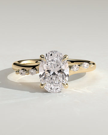 2.0CT Oval Lab Grown Diamond Hidden Halo Marquise Accents Cathedral Engagement Ring