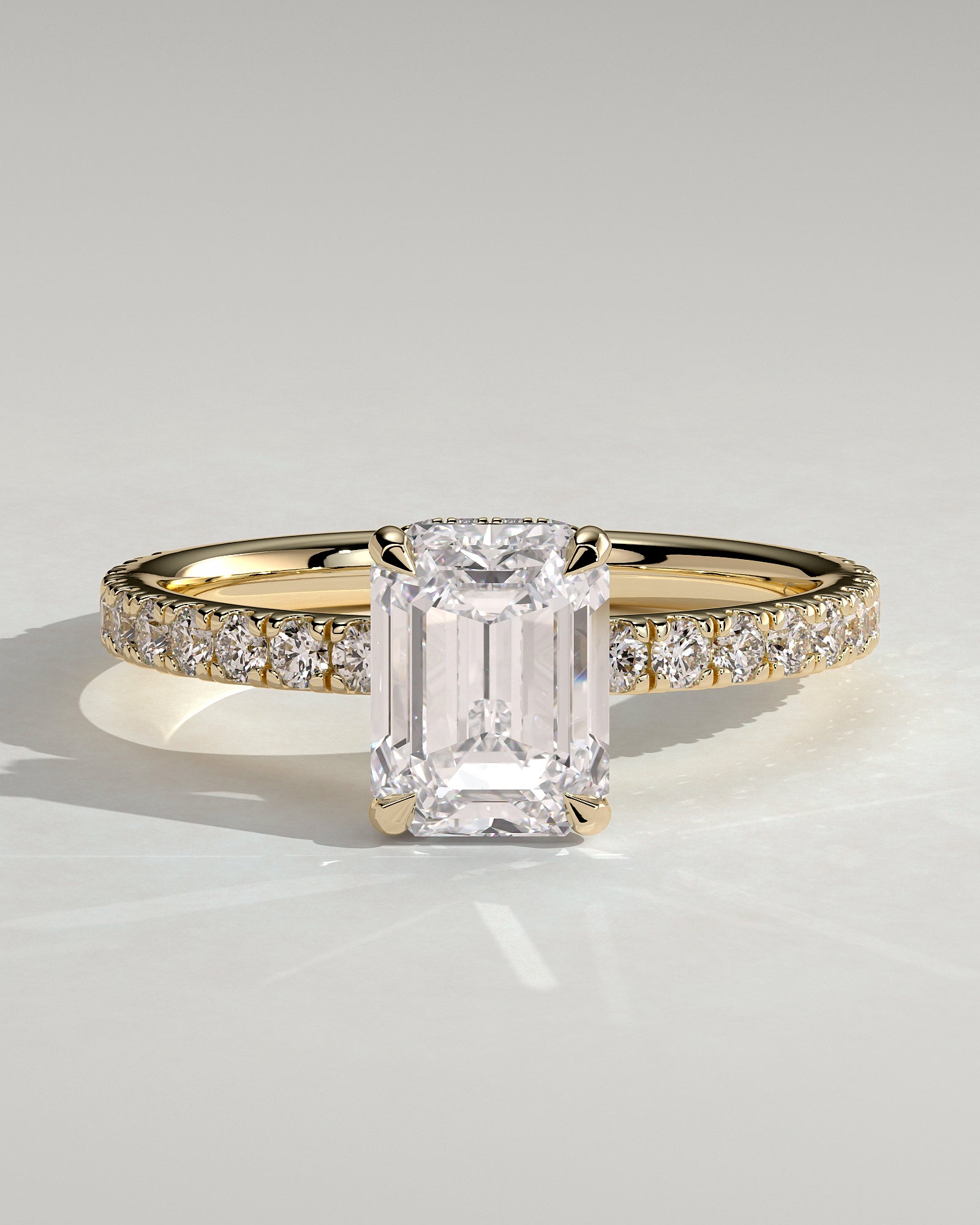 2.0CT Emerald Cut Lab Grown Diamond Hidden Halo Pave Engagement Ring