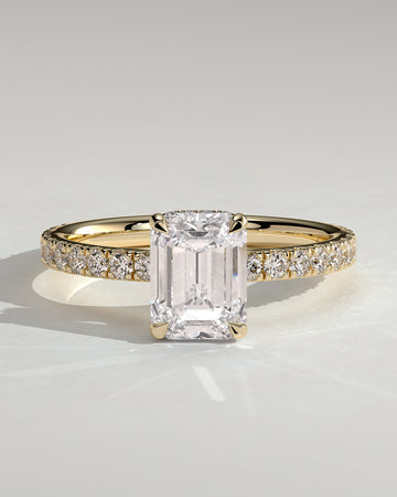 2.0CT Emerald Cut Lab Grown Diamond Hidden Halo Pave Engagement Ring