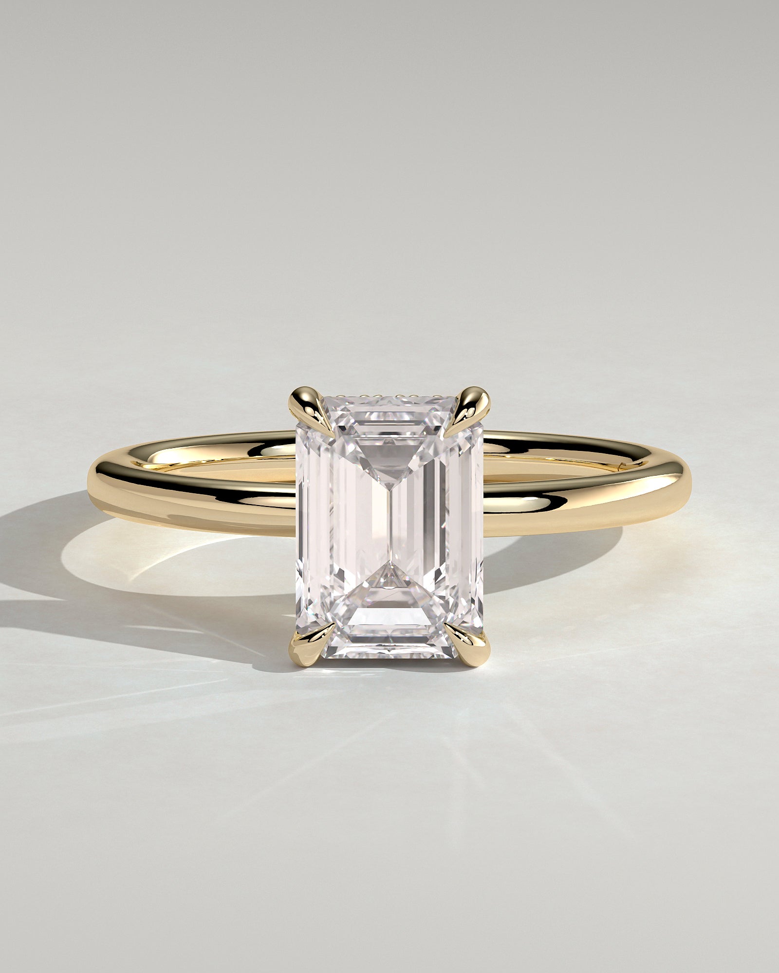 2.0CT Emerald Cut Lab Grown Diamond Hidden Halo Solitaire Engagement Ring