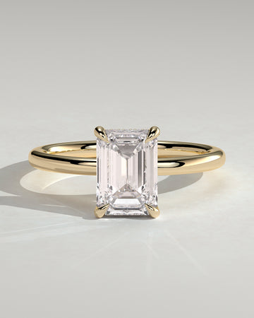2.0CT Emerald Cut Lab Grown Diamond Hidden Halo Solitaire Engagement Ring