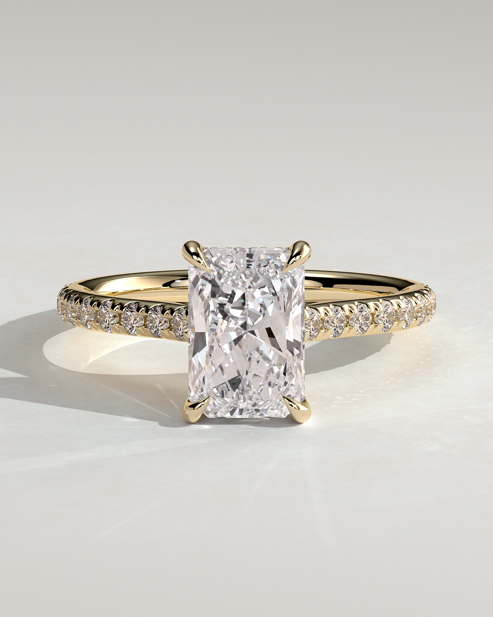 2.0CT Radiant Lab Grown Diamond Hidden Halo Cathedral Pave Engagement Ring