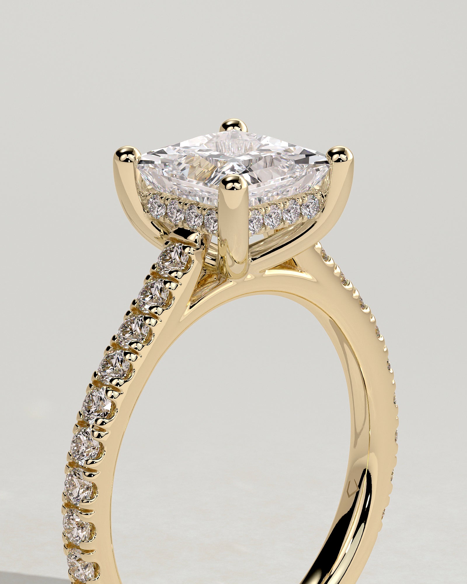 2.0CT Princess Lab Grown Diamond Hidden Halo Cathedral Pave Engagement Ring