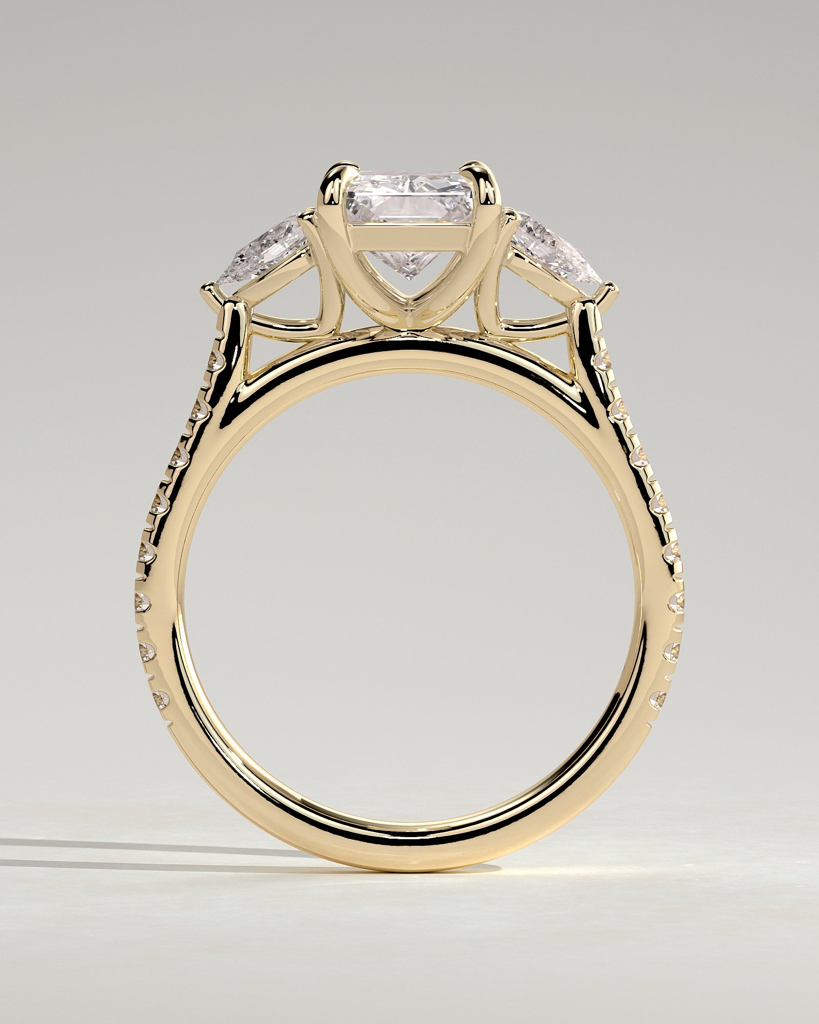 2.0CT Radiant Cut Lab Grown Diamond Pave Three Stone Engagement Ring
