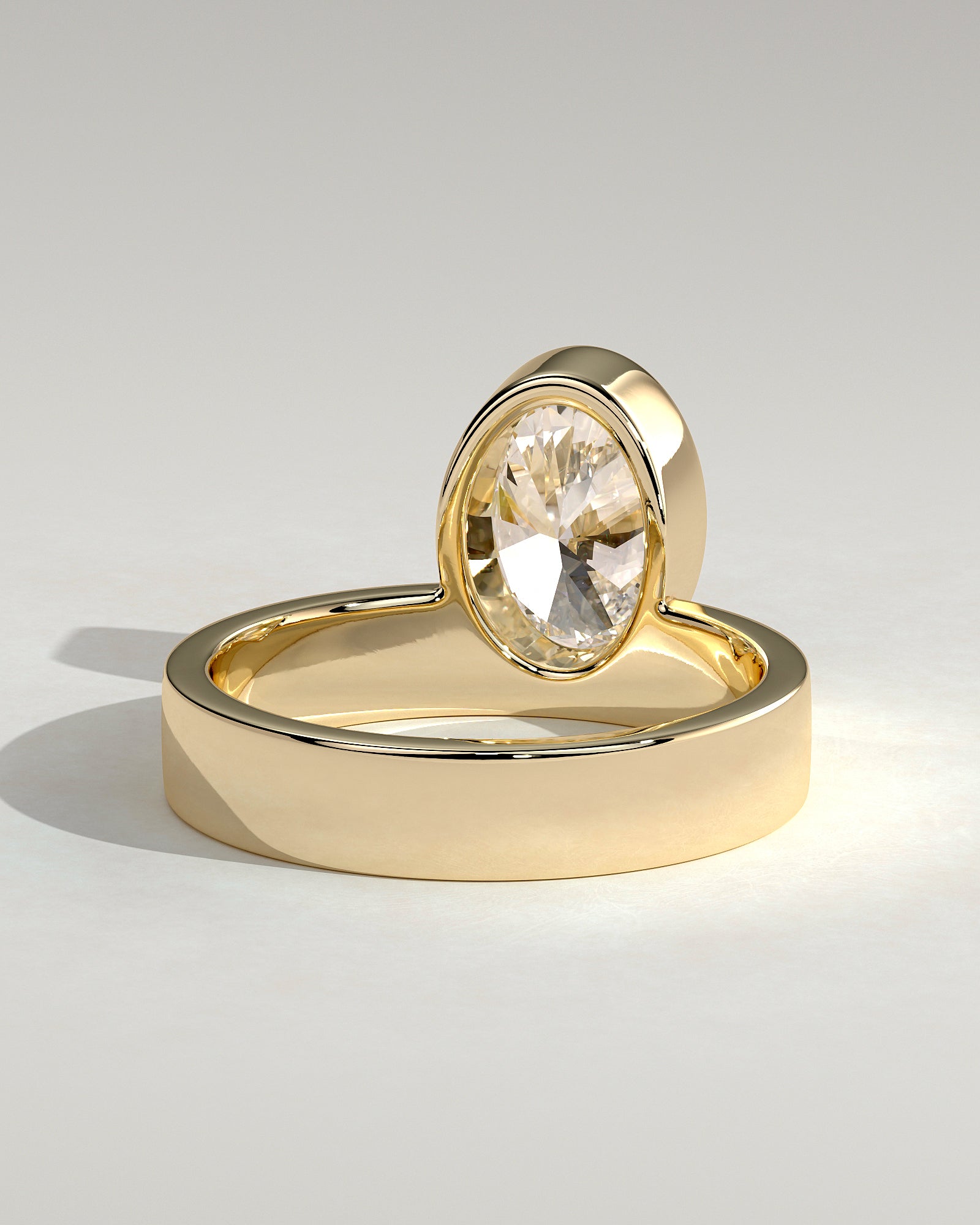 2.0CT Bezel Set Oval Lab Grown Diamond Flat Cigar Band Engagement Ring